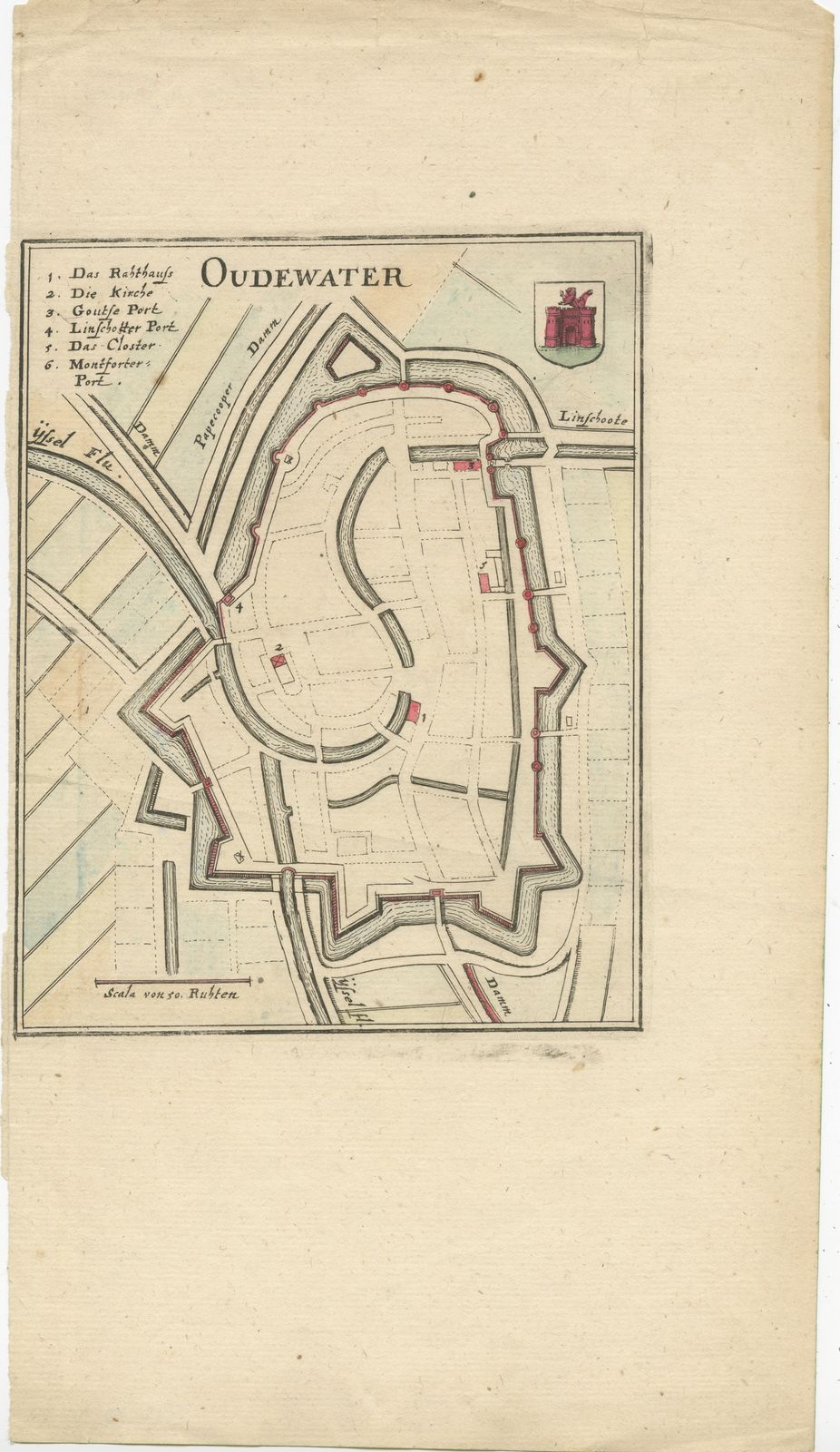 Antique Map Of The City Of Oudewater By Merian (1659)