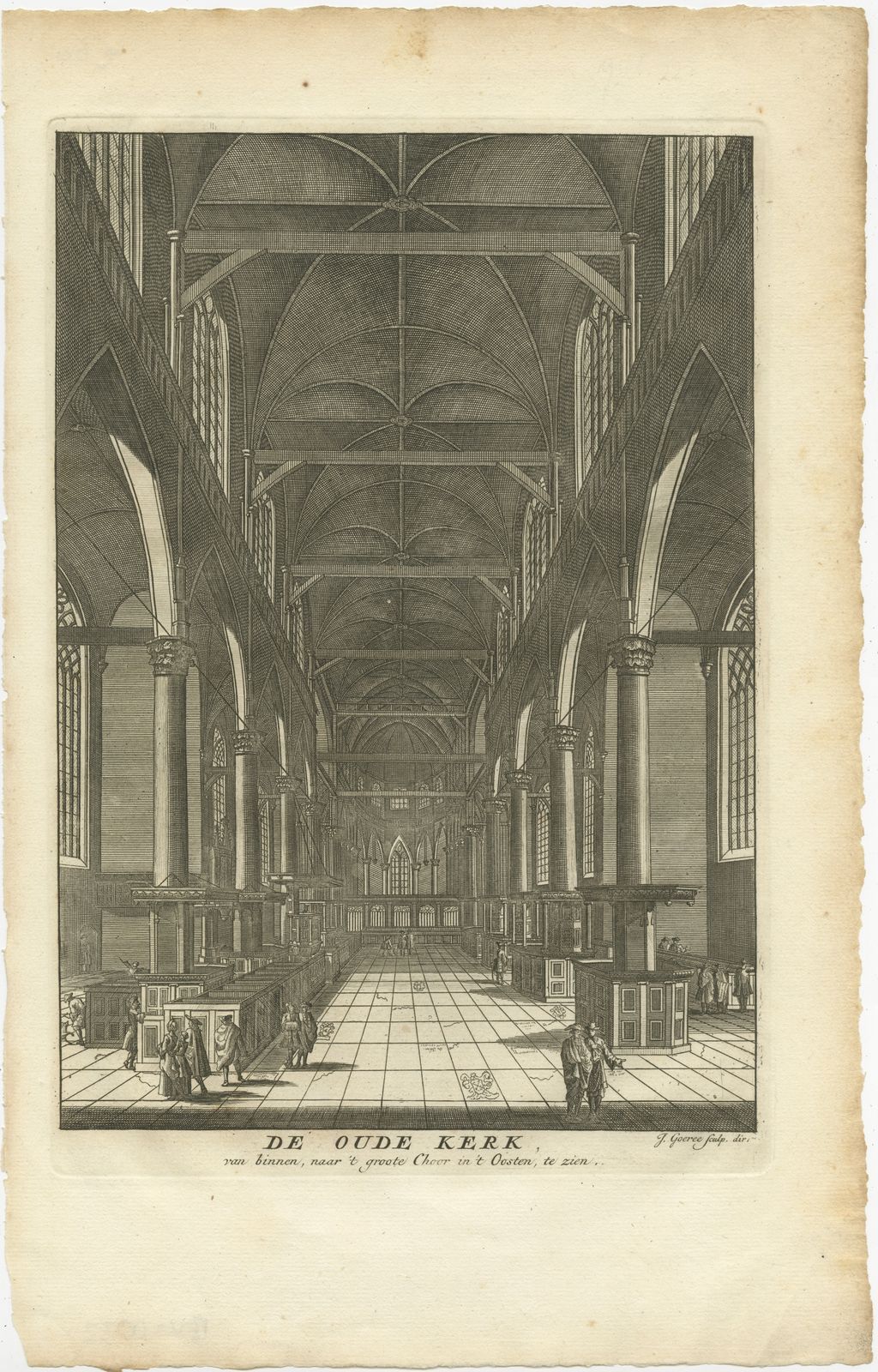 Antique Print Of The 'Oude Kerk' In Amsterdam By Goeree (1765)