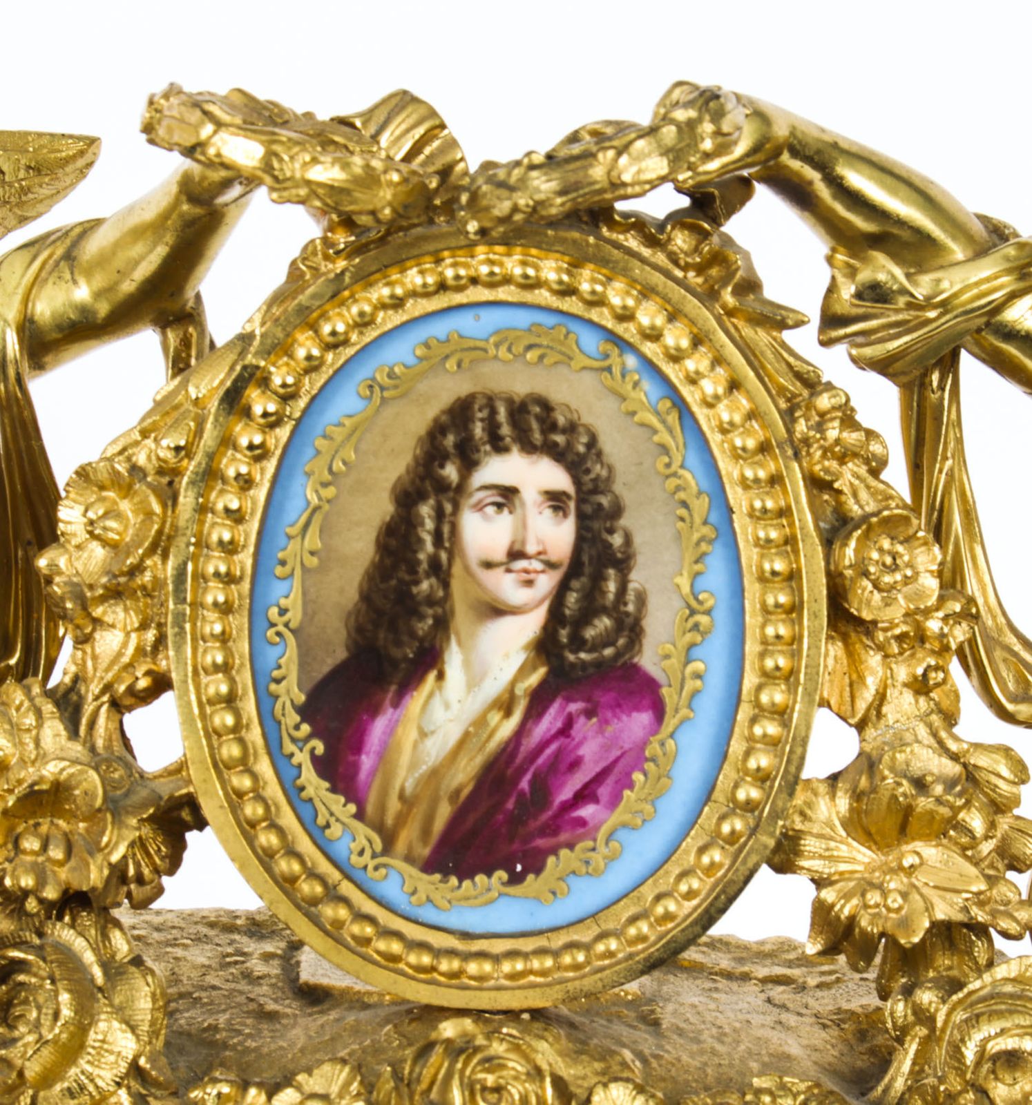 Antique French Gilt Bronze Clock With Portrait Plaque Of Molière C.1860 photo 3750.0