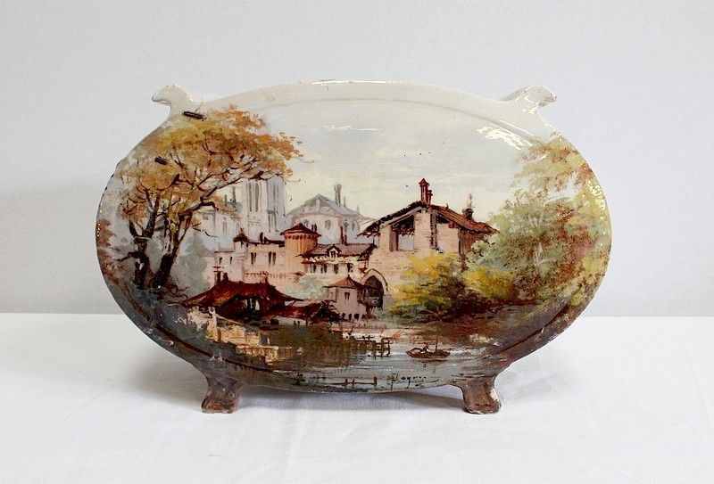 Painted Ceramic Planter, Signed E Gilles 19th photo 607.7
