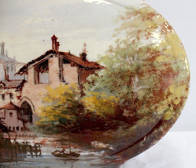 Painted Ceramic Planter, Signed E Gilles 19th photo vintage