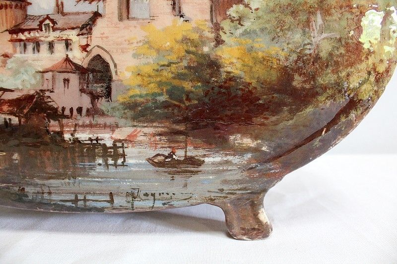 photo furniture Painted Ceramic Planter, Signed E Gilles 19th