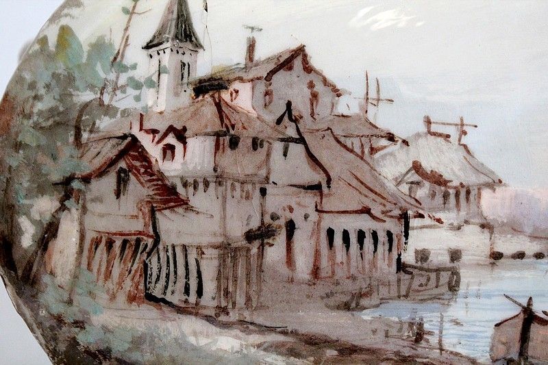 photo vintage Painted Ceramic Planter, Signed E Gilles 19th