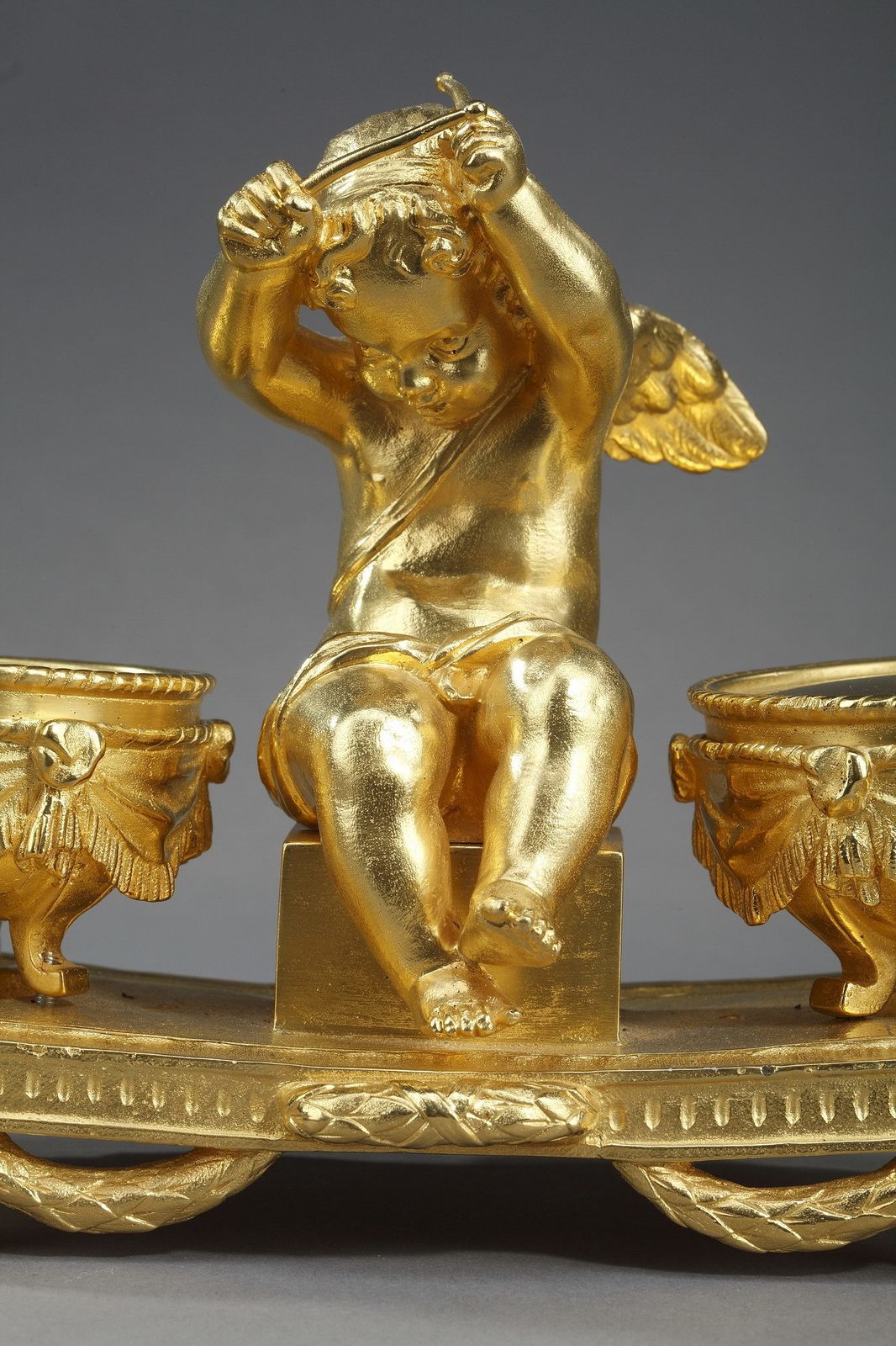 Encrier en bronze doré « L'amour Timbalier », de style Louis XVI photo vintage