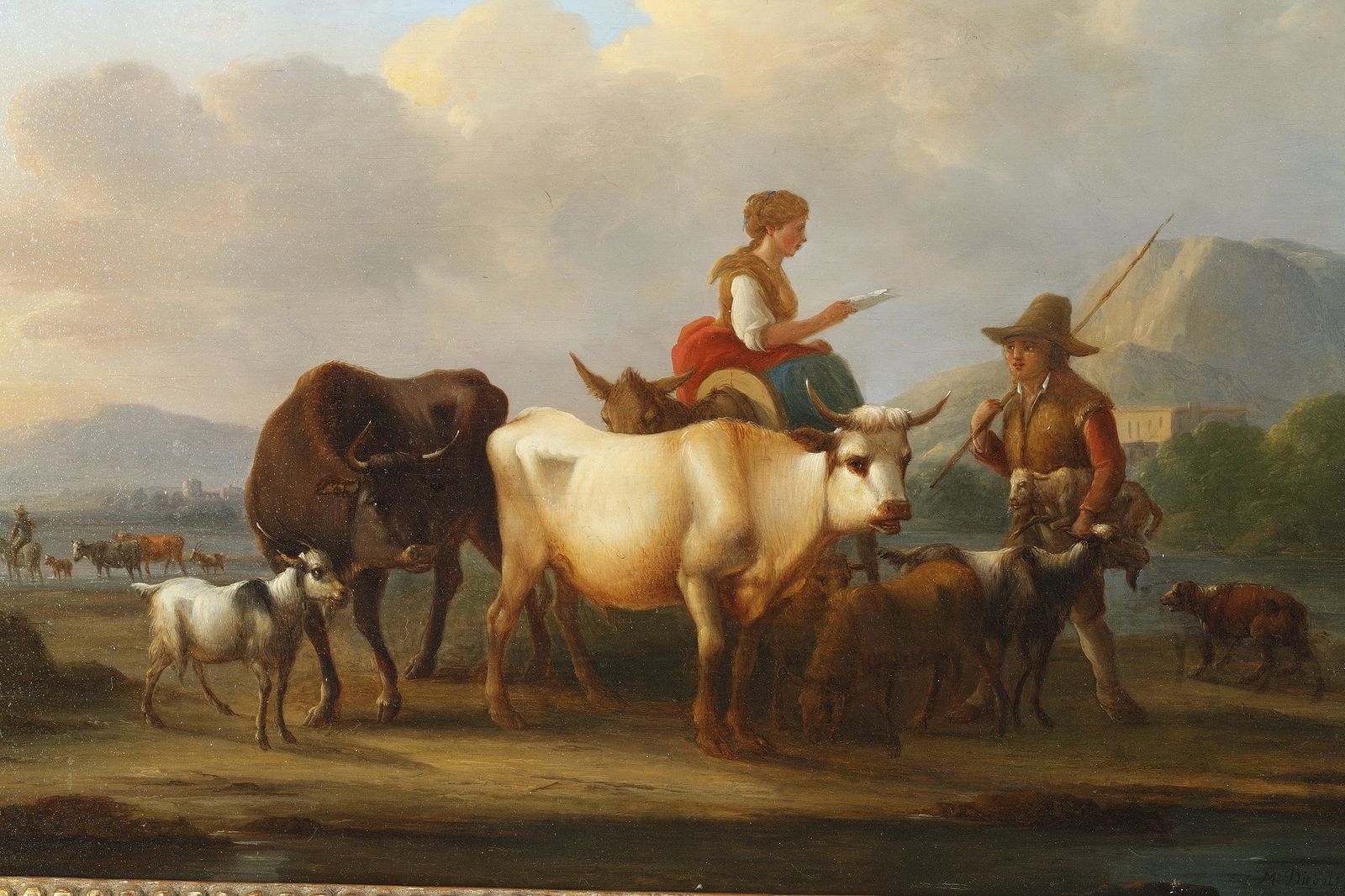 « Landscapes With Cows », paire de peintures à l'huile sur panneau, signées Dieboldt photo for sale