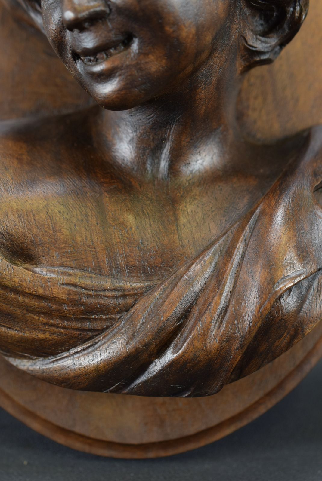 The Laughing Neapolitan Carved Wood Wall Panel Medallion After Jb Carpeaux photo vinterior