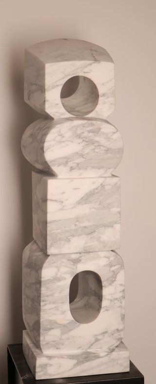 Unique Handmade Sculpture In White Marble 'Totem' By Belgian Sculptor Lieven Debrabandere photo for sale