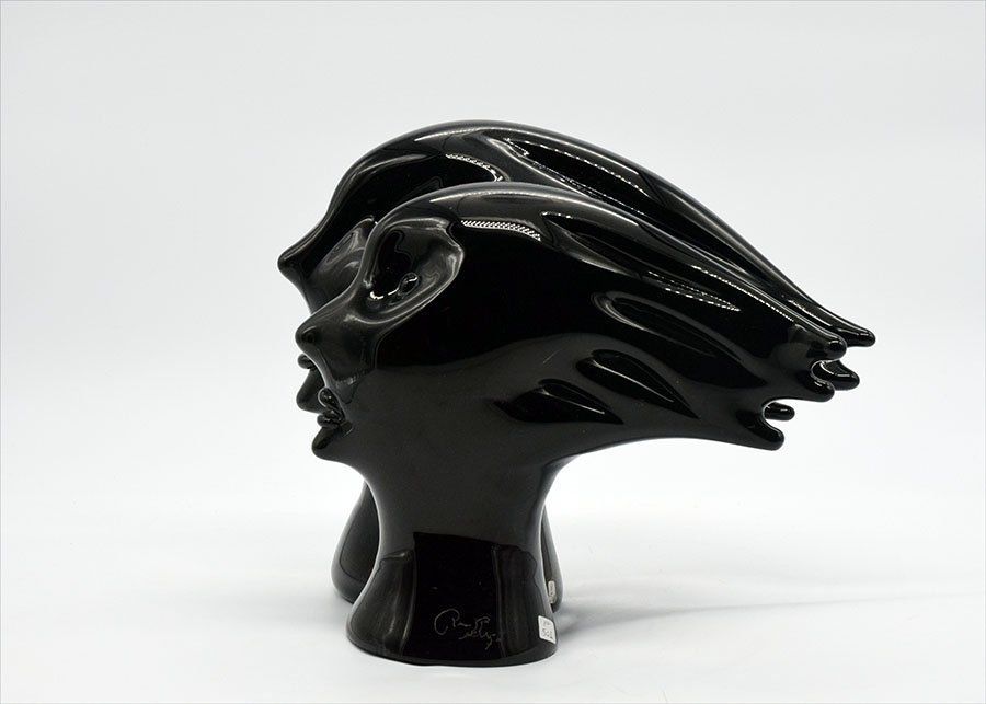 Murano Heads Sculpture In Black Glass By Sergio Rossi, 1970s photo vinterior