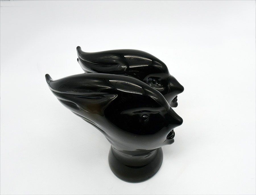 photo for sale Murano Heads Sculpture In Black Glass By Sergio Rossi, 1970s