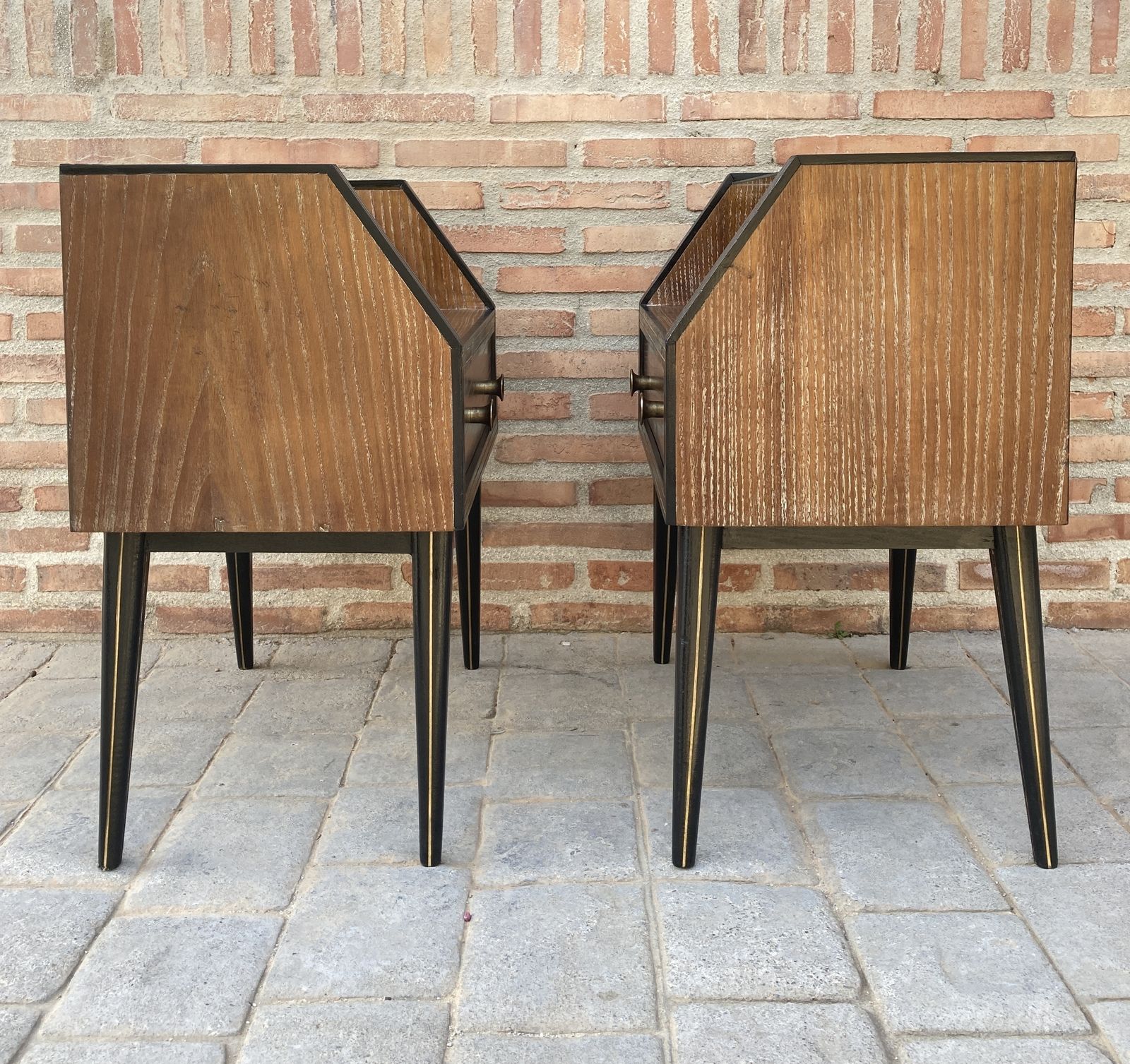 Furniture Mid Century Italian Nightstands With Glass, 1960s, Set Of 2 photo