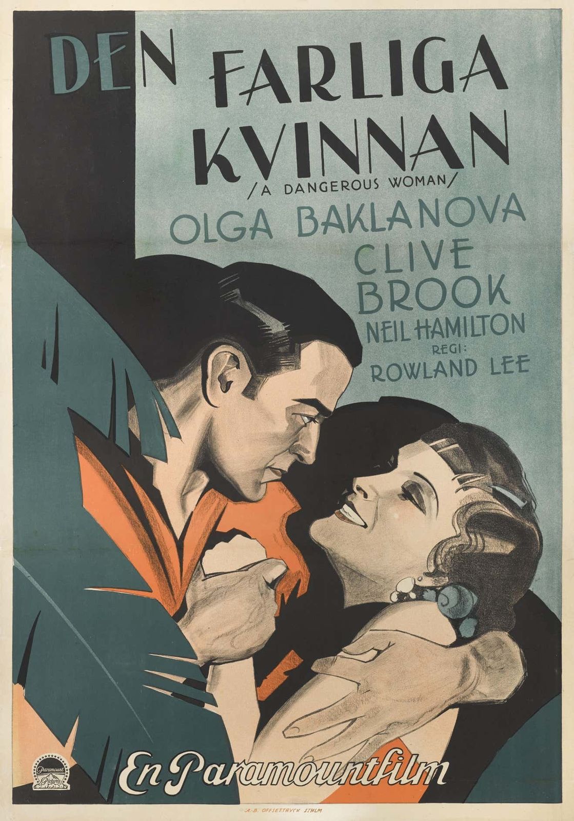 Original Swedish Film Poster For The 1929 American Drama Film A Dangerous Woman photo for sale