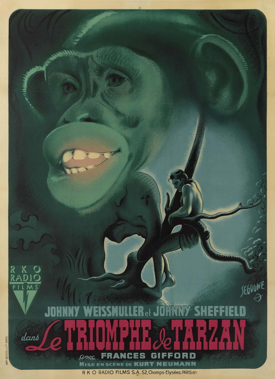 Original French Film Poster For The 1943 Film Tarzan Triumphs photo for sale