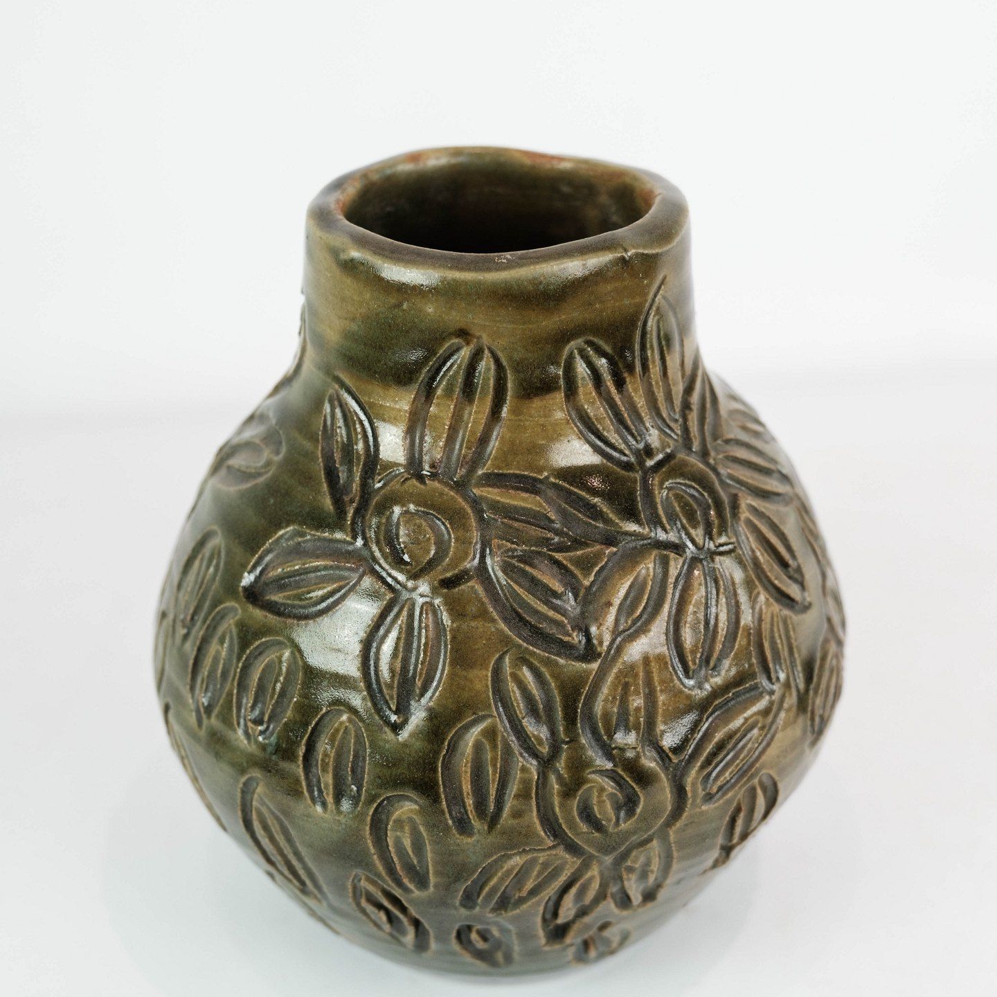 Ceramic Vase With Dark Glaze And Floral Pattern Of Danish Ceramics From The 1960s. photo furniture