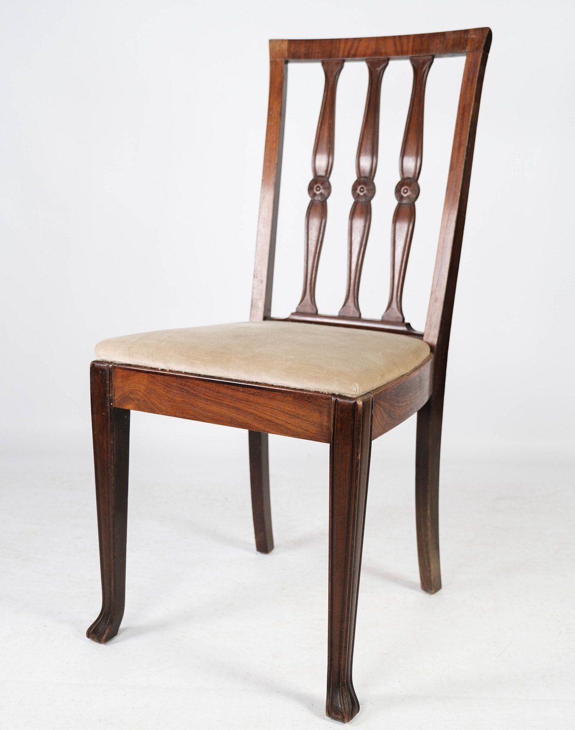 Set Of Four Dining Chairs Of Rosewood And Upholstered With Light Fabric From The 1920s. photo Furniture