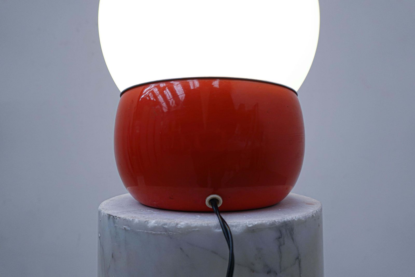 Mid Century Modern Red Italian Desk Lamp, Metal And Glass, 1960s photo for sale