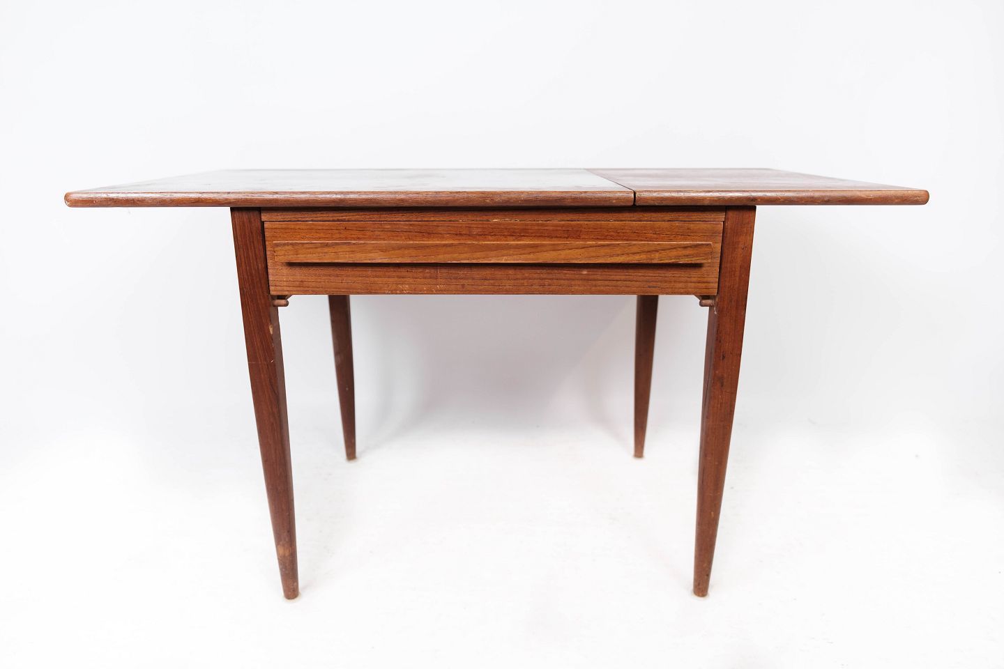 Side Table With Teak Flaps Of Danish Design Manufactured By Silkeborg Møbelfabrik In The 1960s.