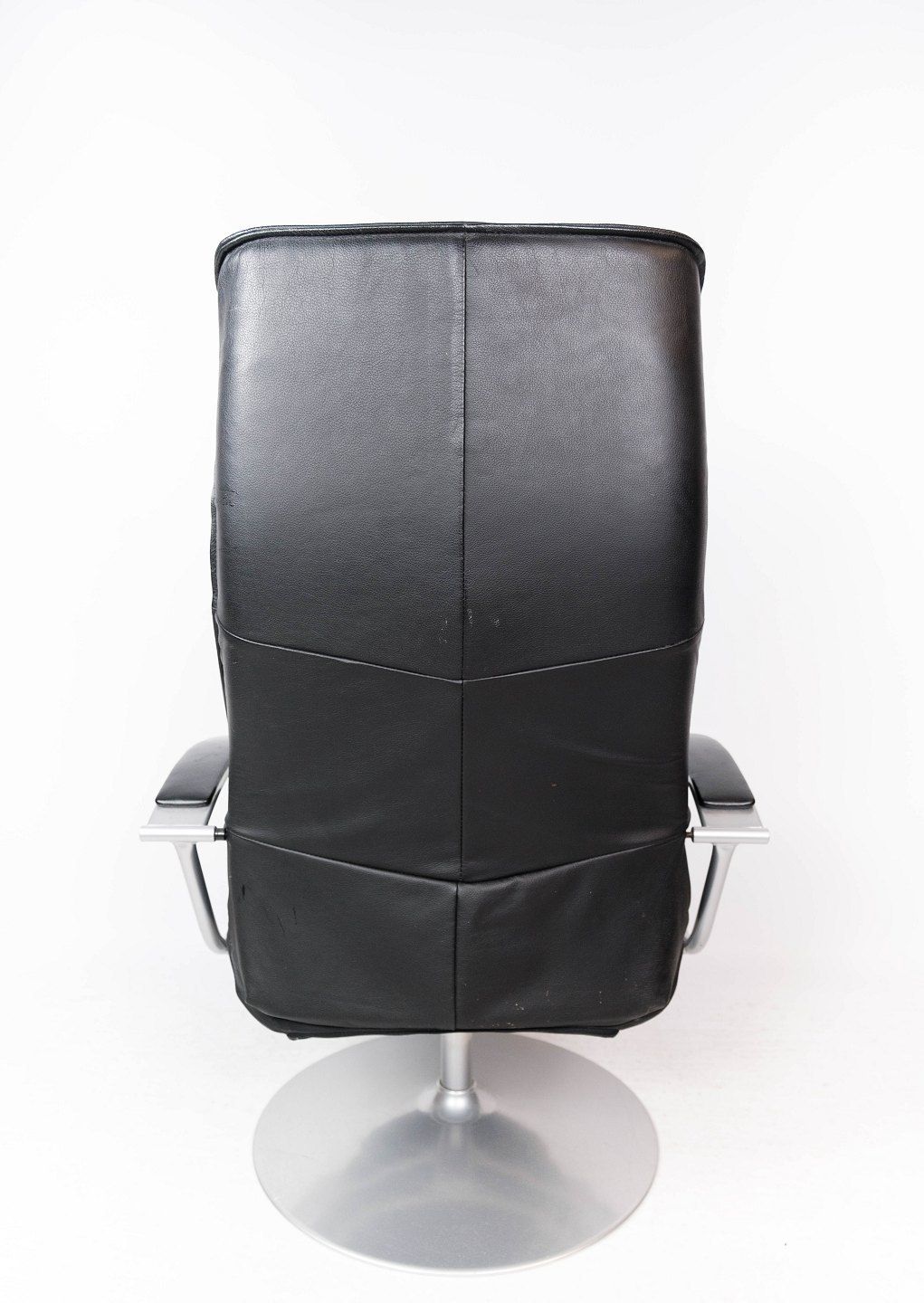 Armchair With Stool Upholstered In Black Leather And Metal Frame, By Danish Design From The 1970s. photo 295.0