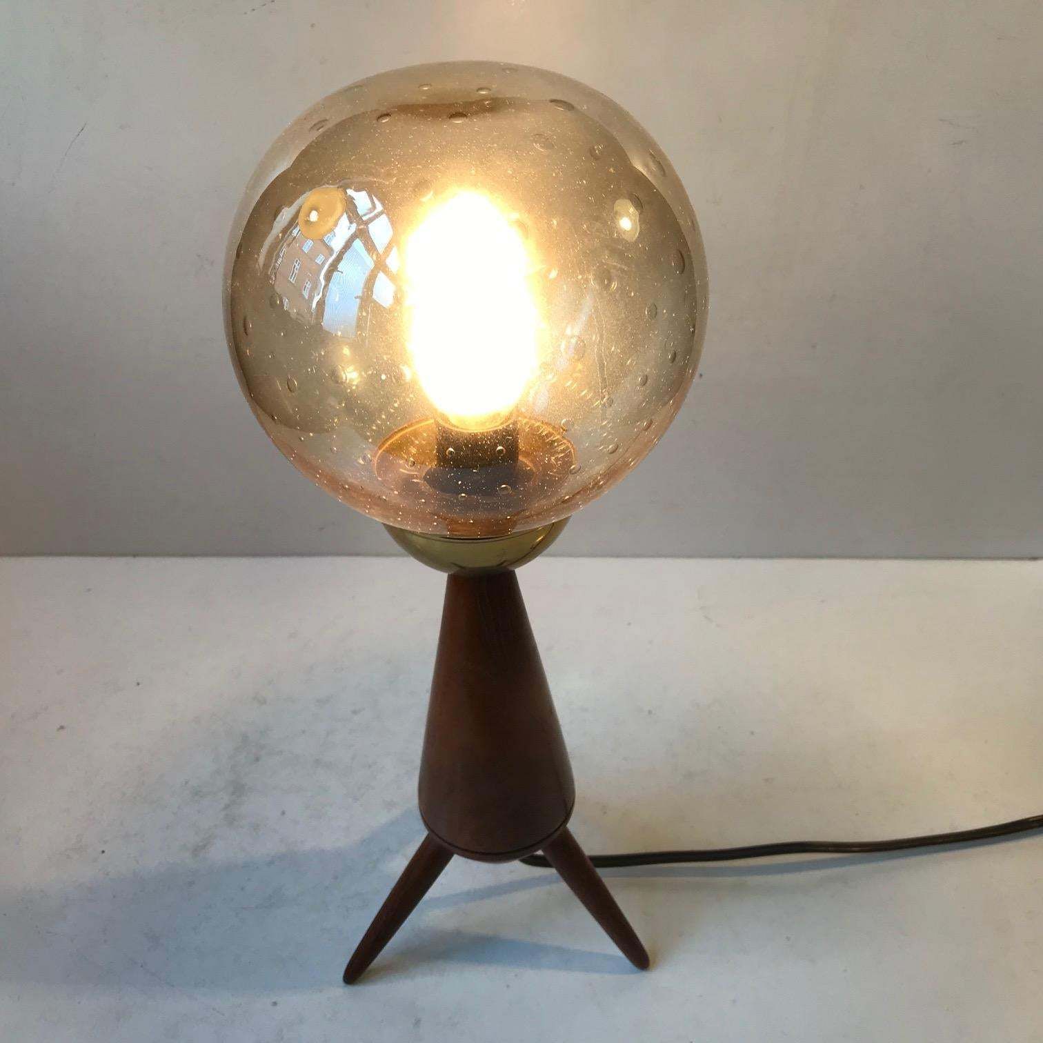 Scandinavian Midcentury Tripod Table Lamp In Teak And Glass 1960s photo buy