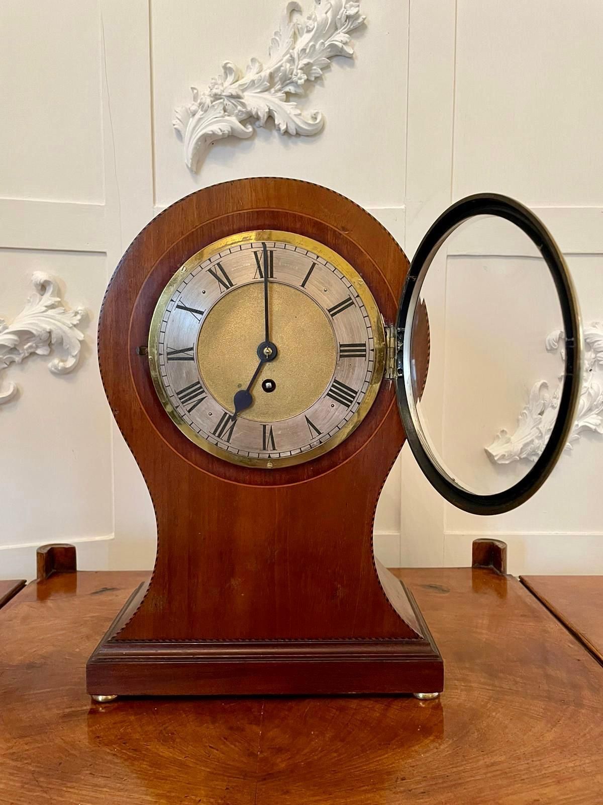 Large Antique Edwardian Inlaid Mahogany Balloon Shaped Mantel Clock photo 1050.0