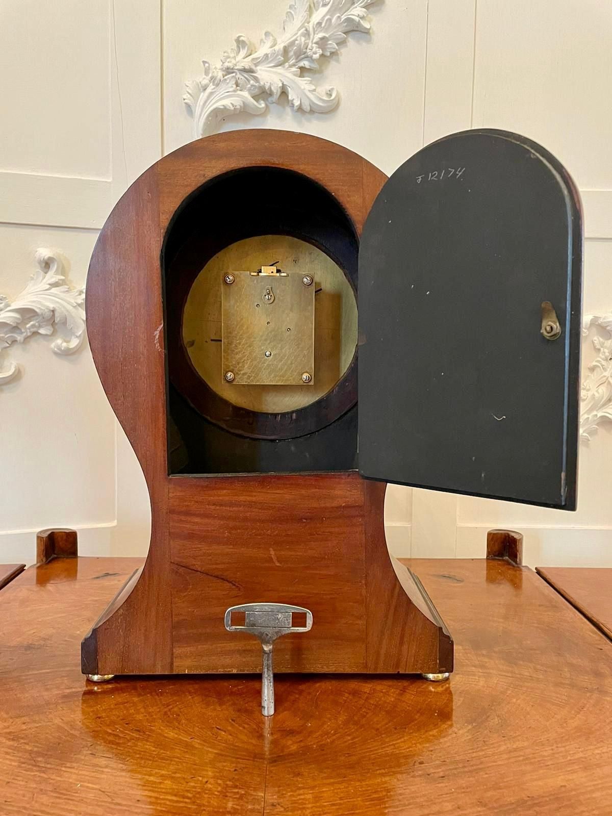 photo for sale Large Antique Edwardian Inlaid Mahogany Balloon Shaped Mantel Clock