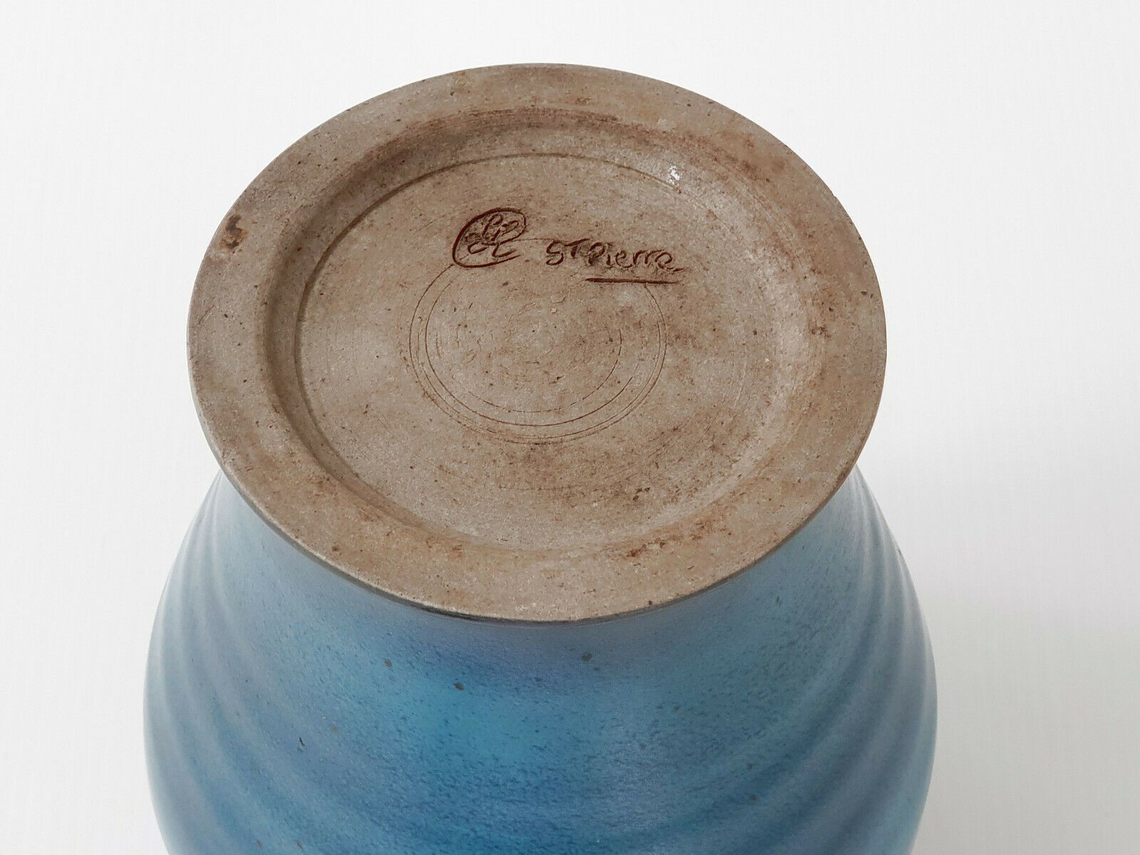 Superb Vintage Vase 1960 Ceramic Stoneware French Blue Gauloise 60s 1960s photo furniture