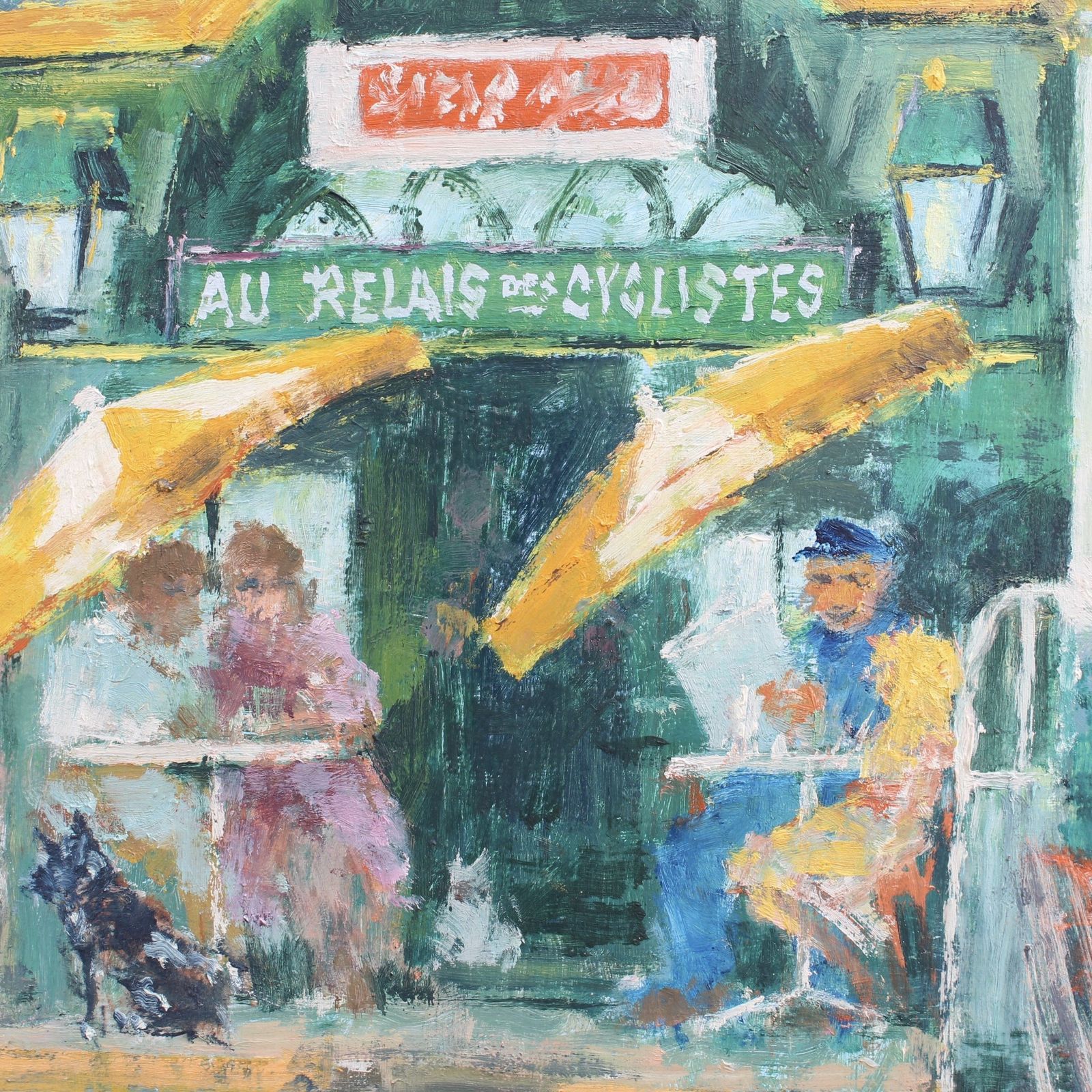 Art 'The Cyclists Rest Stop In Honfleur' By Jean Marie Blanpain (Circa 1970s) photo