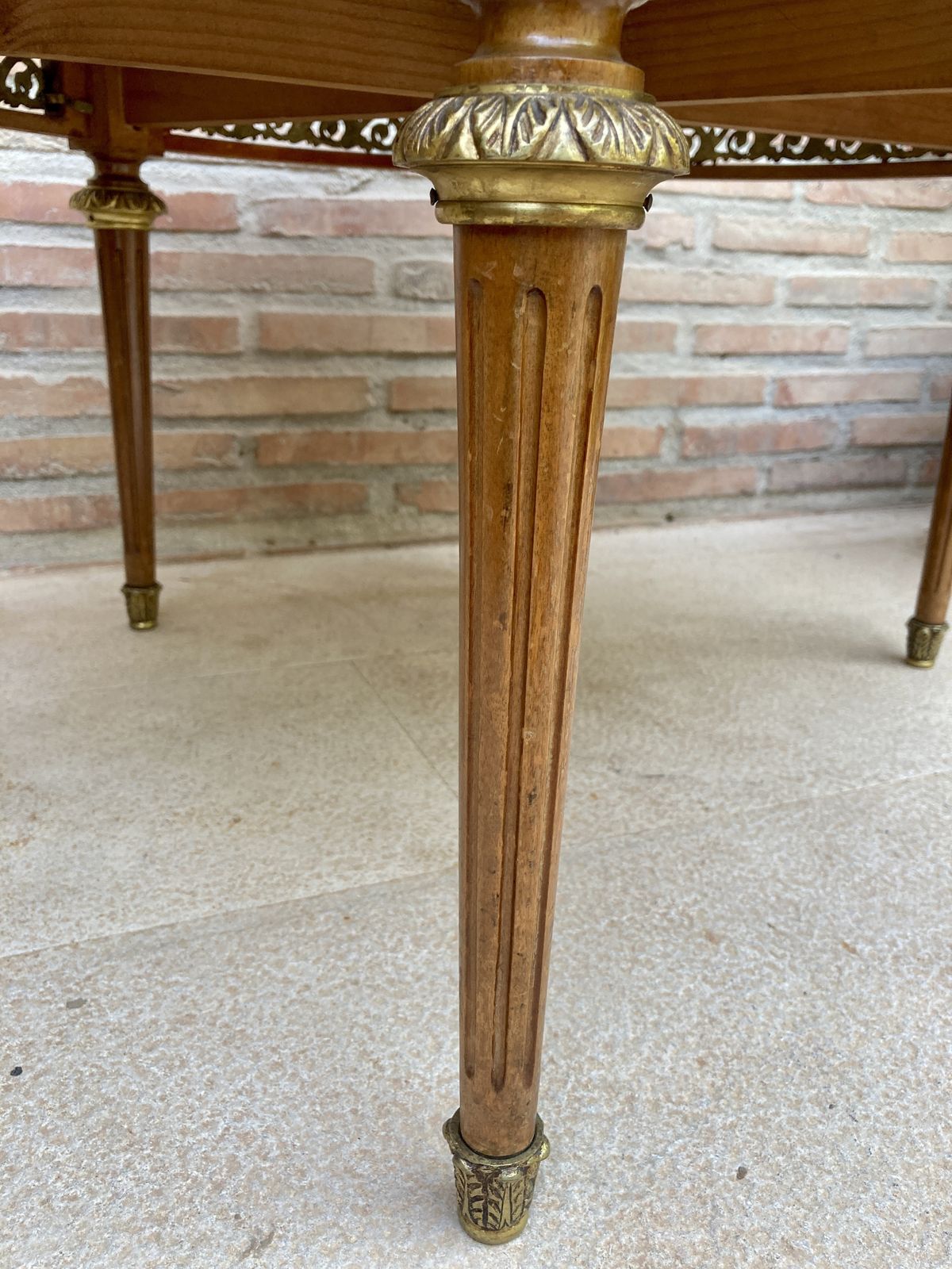 20th Century Louis XVI Style With Bronze And Round Marble French Oak Wood Table photo vinterior