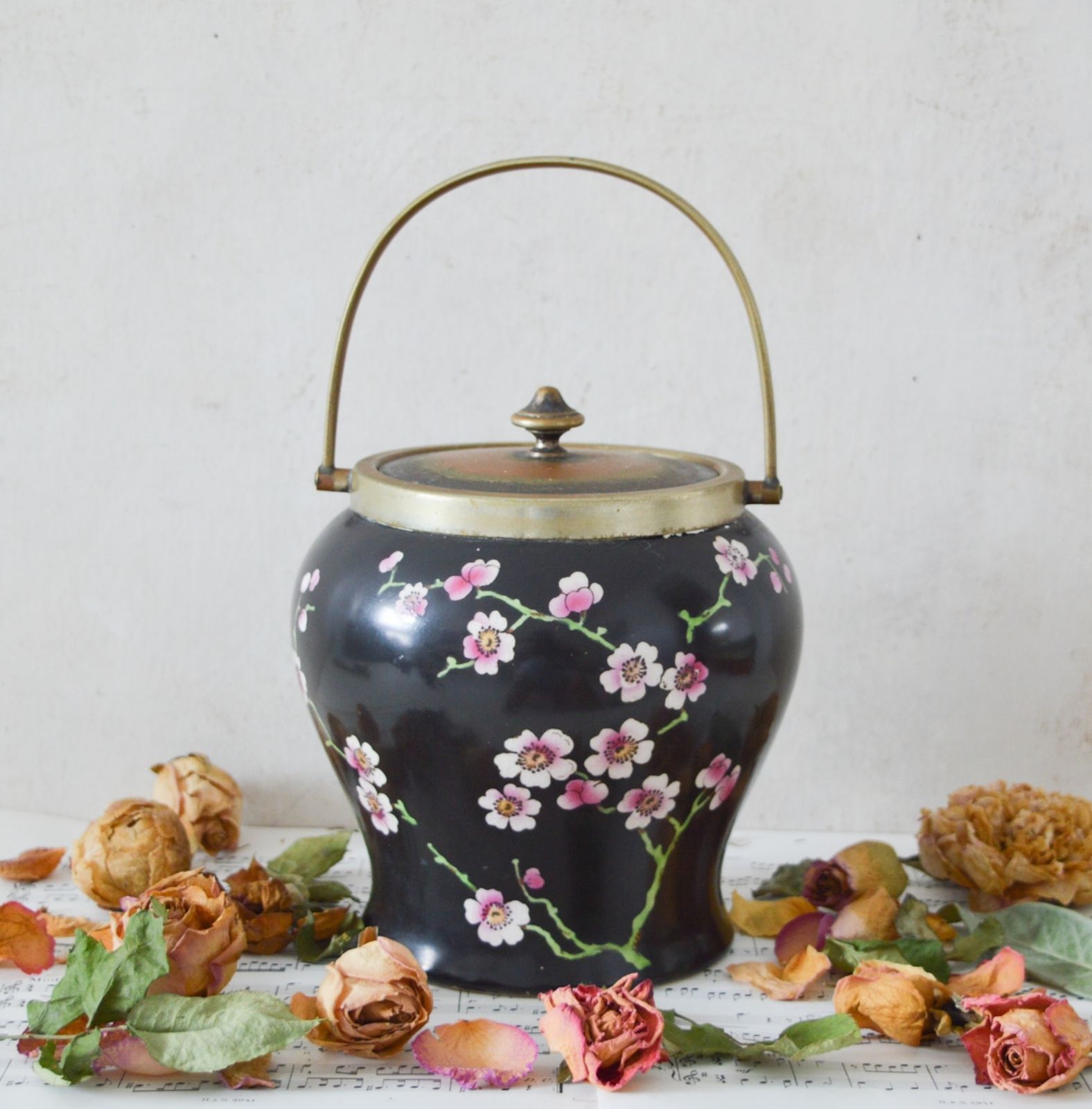 Rare Antique Preserve Jar, Rialto Ware British Art Pottery Co Fenton, Hand Painted Ceramics, Silver Hallmarked Rim, Lid & Handle
