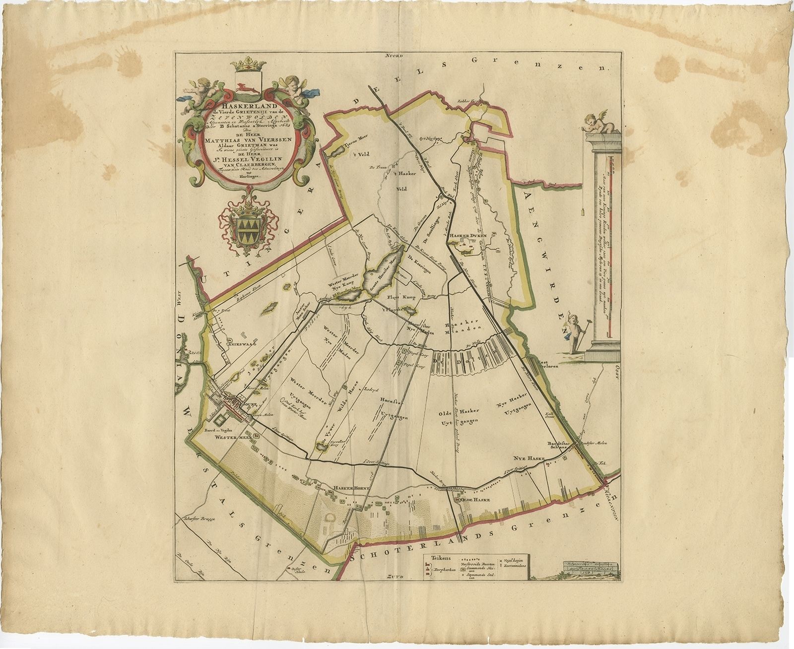 Antique Map Of The Haskerland Township (Friesland) By Halma (1718)