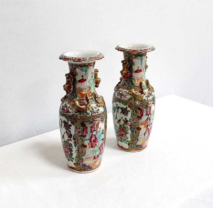 Pair Of Canton Porcelain Vases, China, Late 19th Century photo furniture