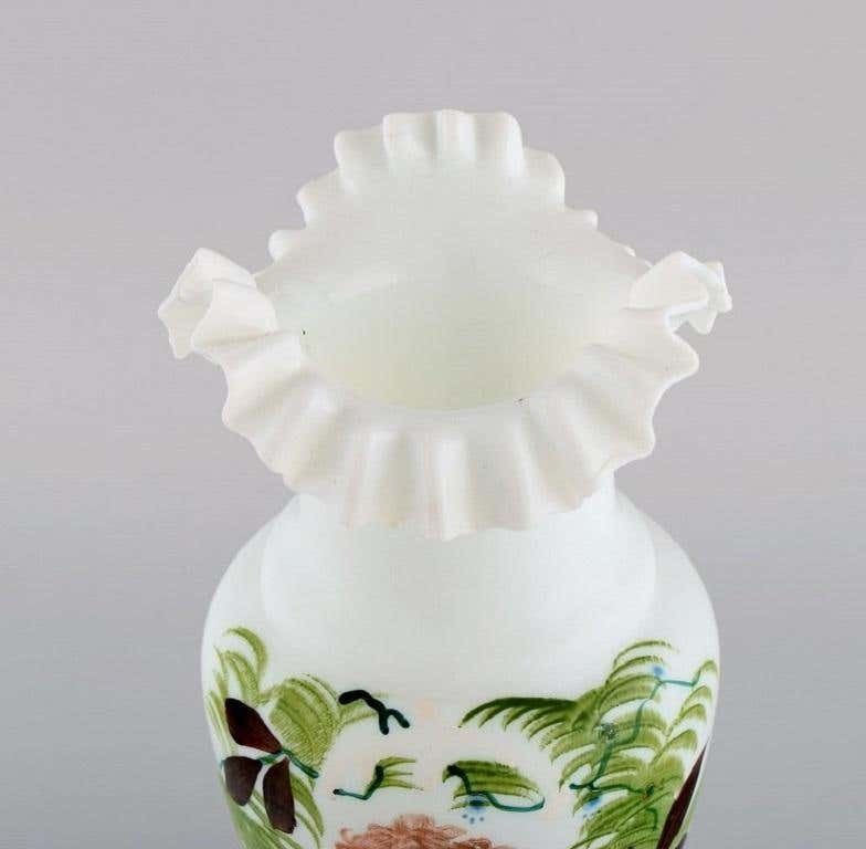 Antique Vase In Mouth Blown Opal Art Glass With A Motif Of Young Woman photo furniture