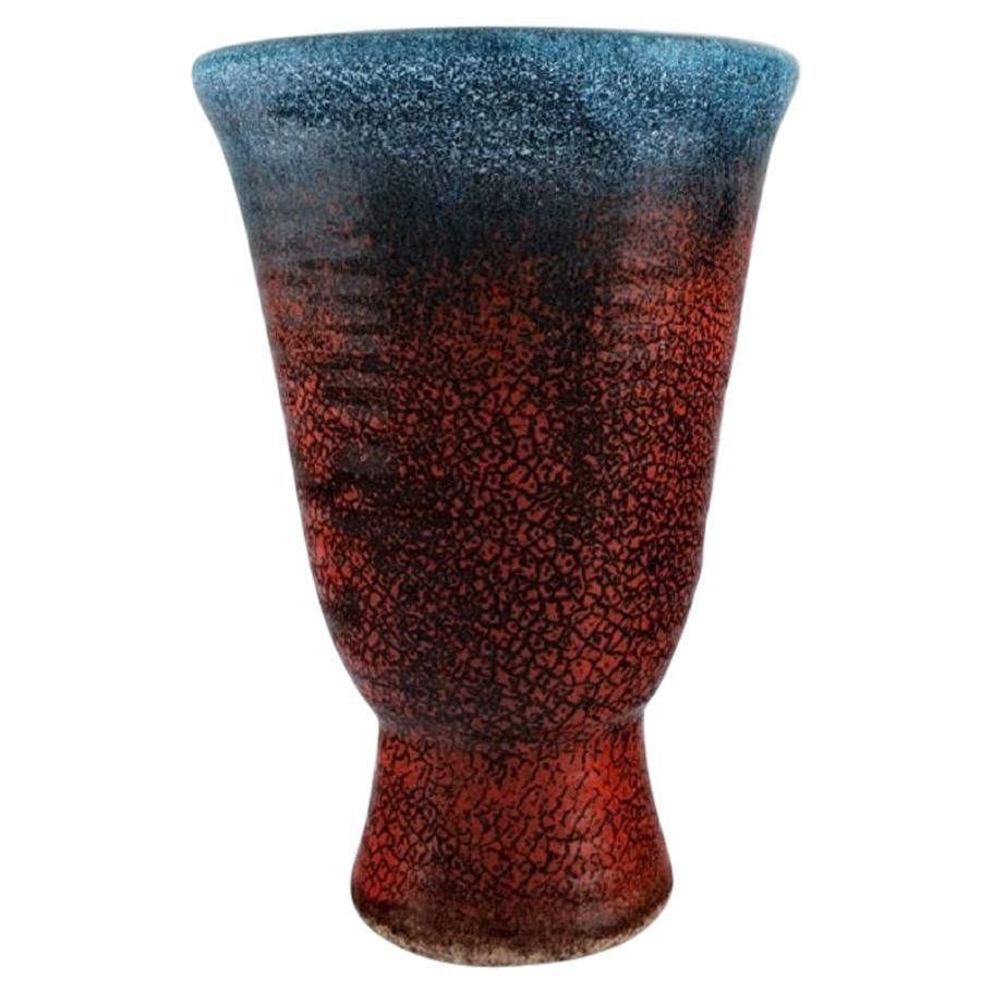 Accolay, France, Large Art Deco Vase In Glazed Ceramics, 1940s