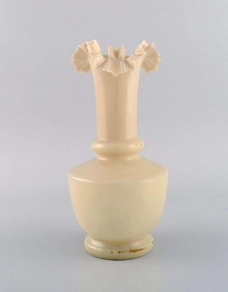 Four Antique Vases In Hand Painted Mouth Blown Opal Art Glass, Approx, 1900 photo vinterior