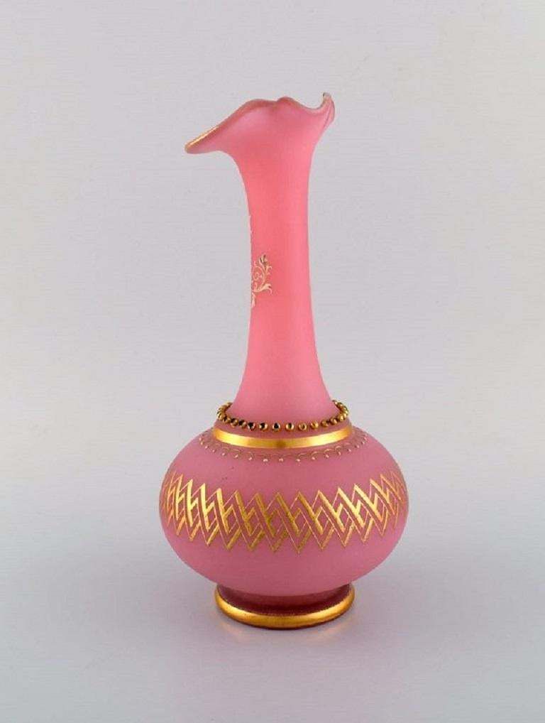 Large Vase In Pink Mouth Blown Art Glass Decorated With 24 Carat Gold Leaf photo furniture