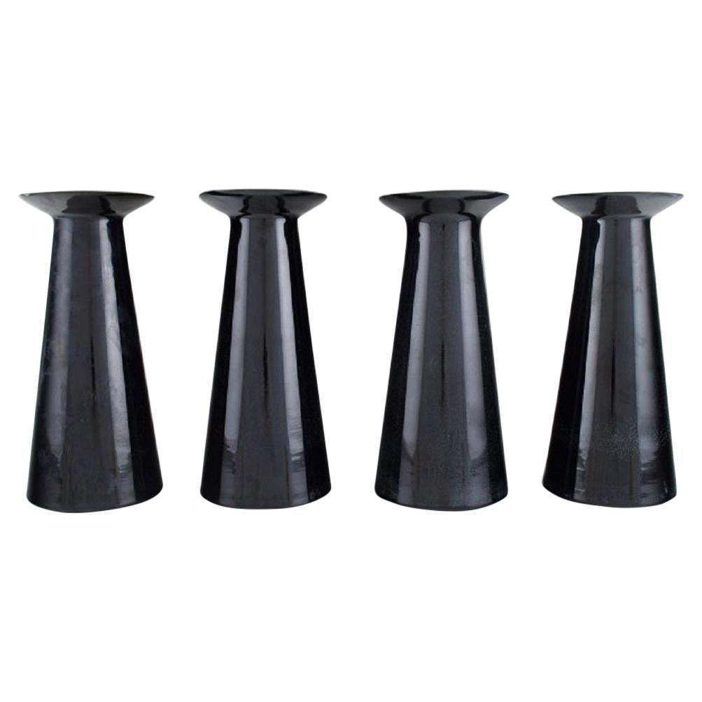 Stölzle Oberglas, Austria Four Beatrice And Nora Vases In Black Art Glass