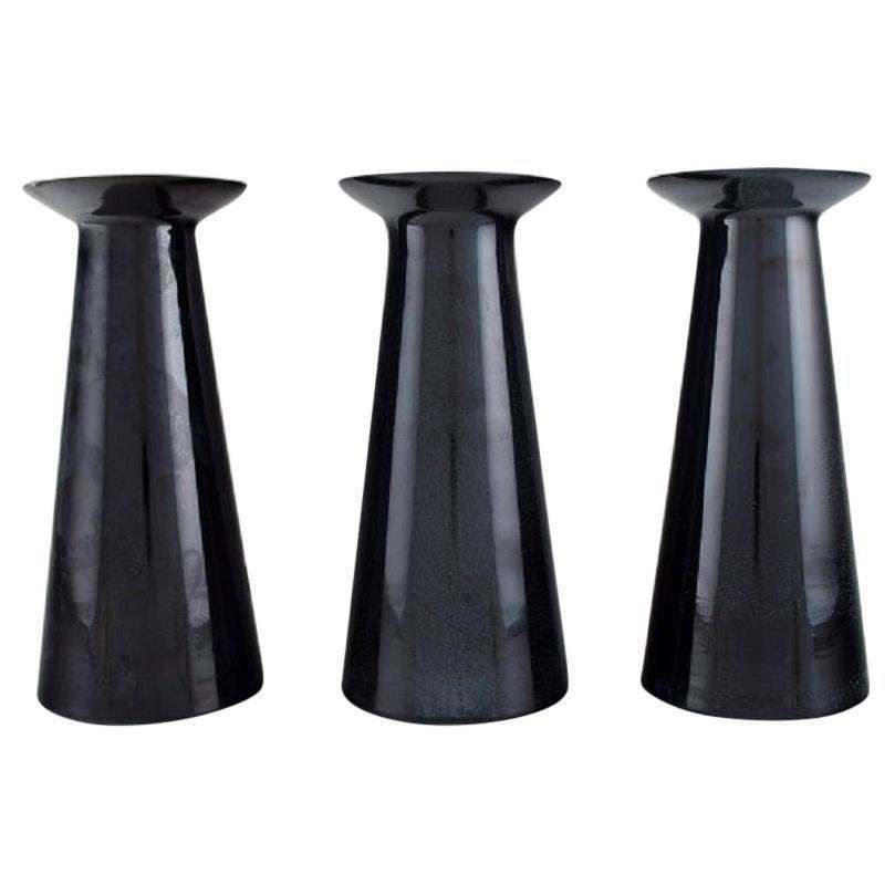 Stölzle Oberglas, Austria, Three Beatrice And Nora Vases In Black Art Glass