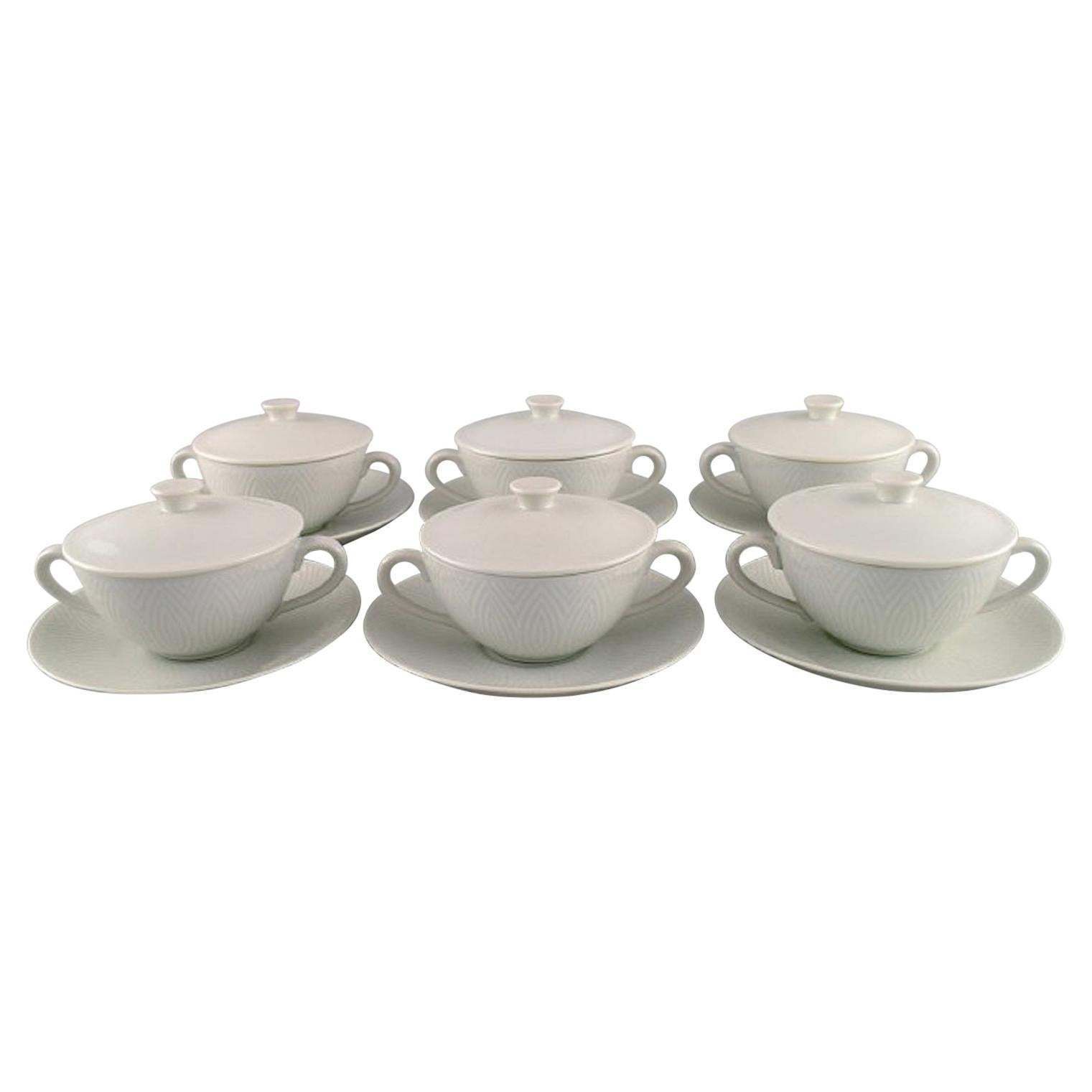 Royal Copenhagen, Salto Service, White, Six Bouillon Cups With Saucers, 1960s