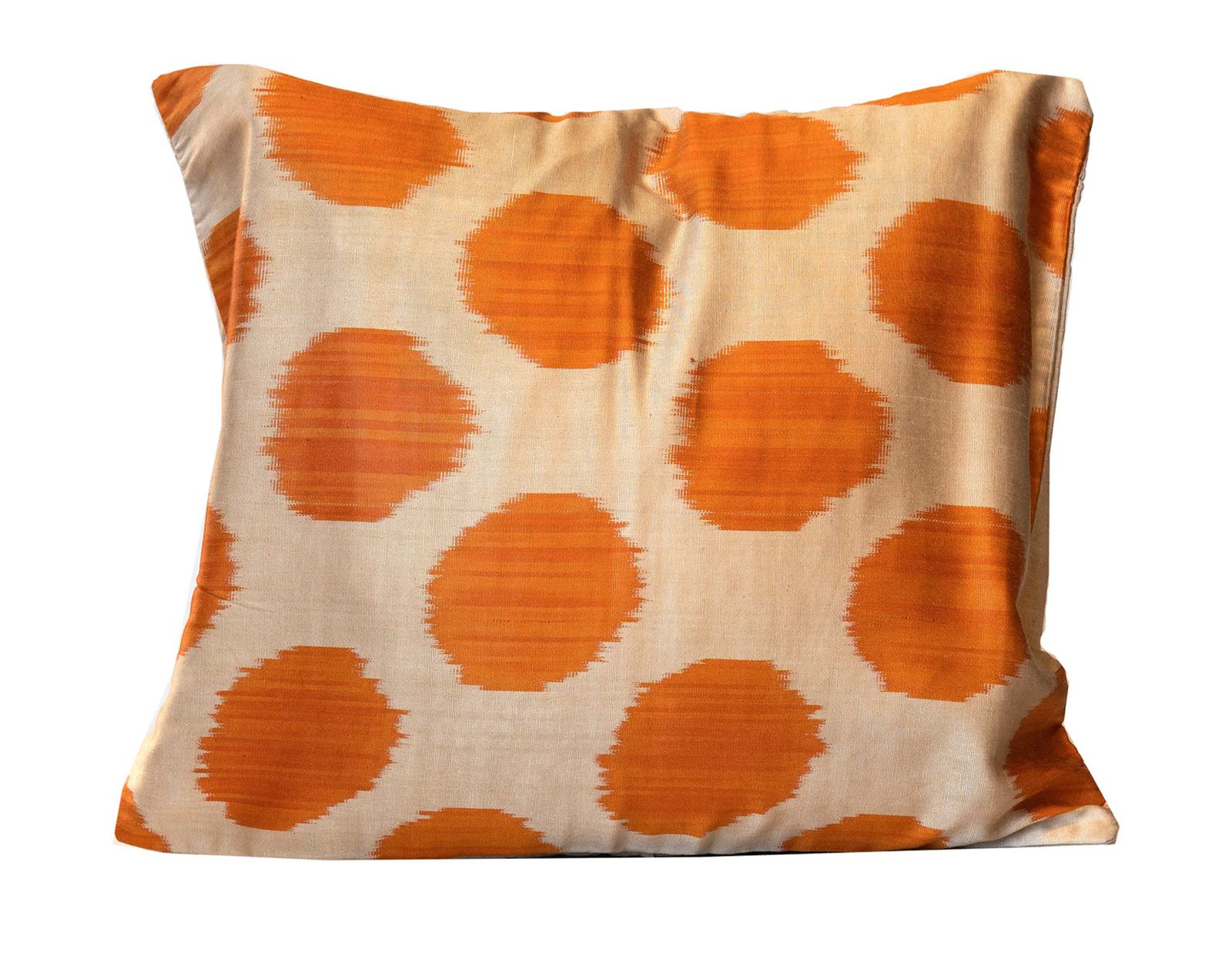 Handwoven Orange Pure Silk Ikat Style Cushion Cover, Scatter Pillow 45x45cm