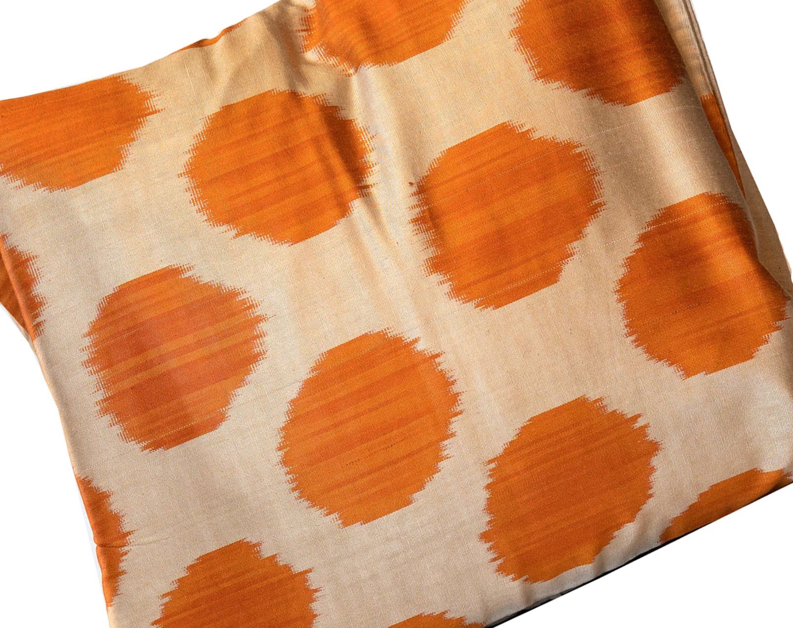 Handwoven Orange Pure Silk Ikat Style Cushion Cover, Scatter Pillow 45x45cm photo Textiles