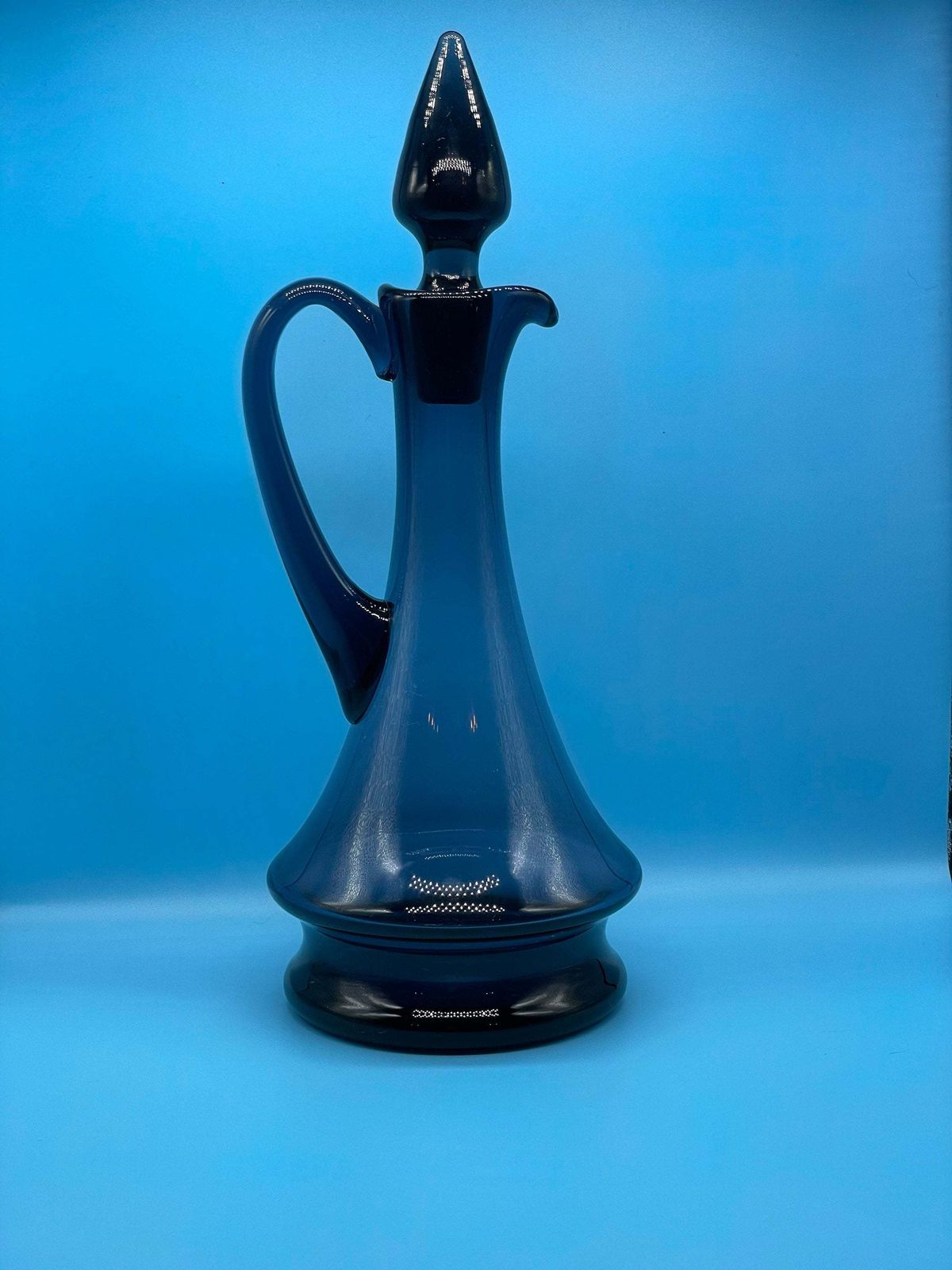 Mid Century Modern Handmade Blue Glass Decanter / Carafe photo 175.0