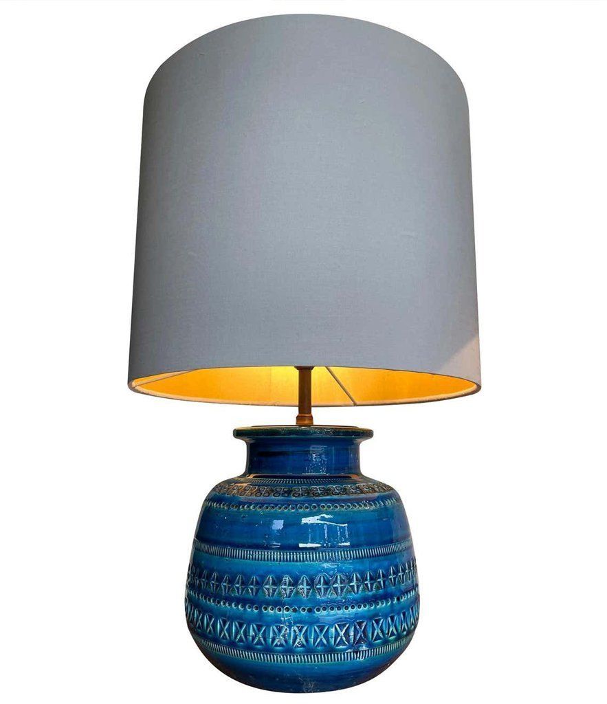 Lovely 1960s Bitossi Ceramic Lamp By Aldo Londi In Famous "Rimini Blue"