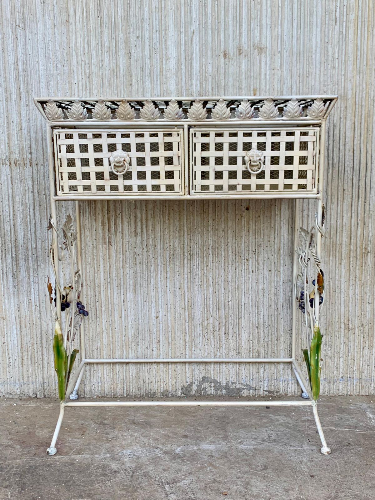 Console en fer forgé à deux tiroirs, peinte à la main, fin du XIXe siècle photo furniture