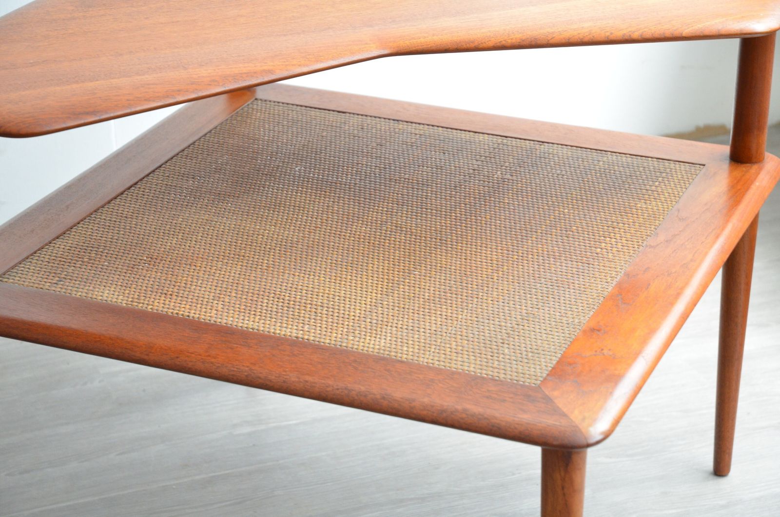 Corner Table By Peter Hvidt In Teak & Cane photo vintage