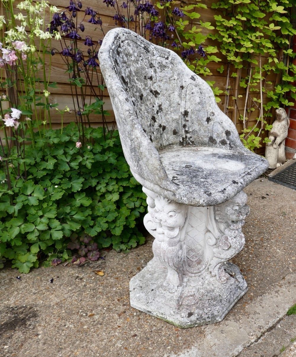 Old Weathered Garden Seat With Gargoyles photo for sale