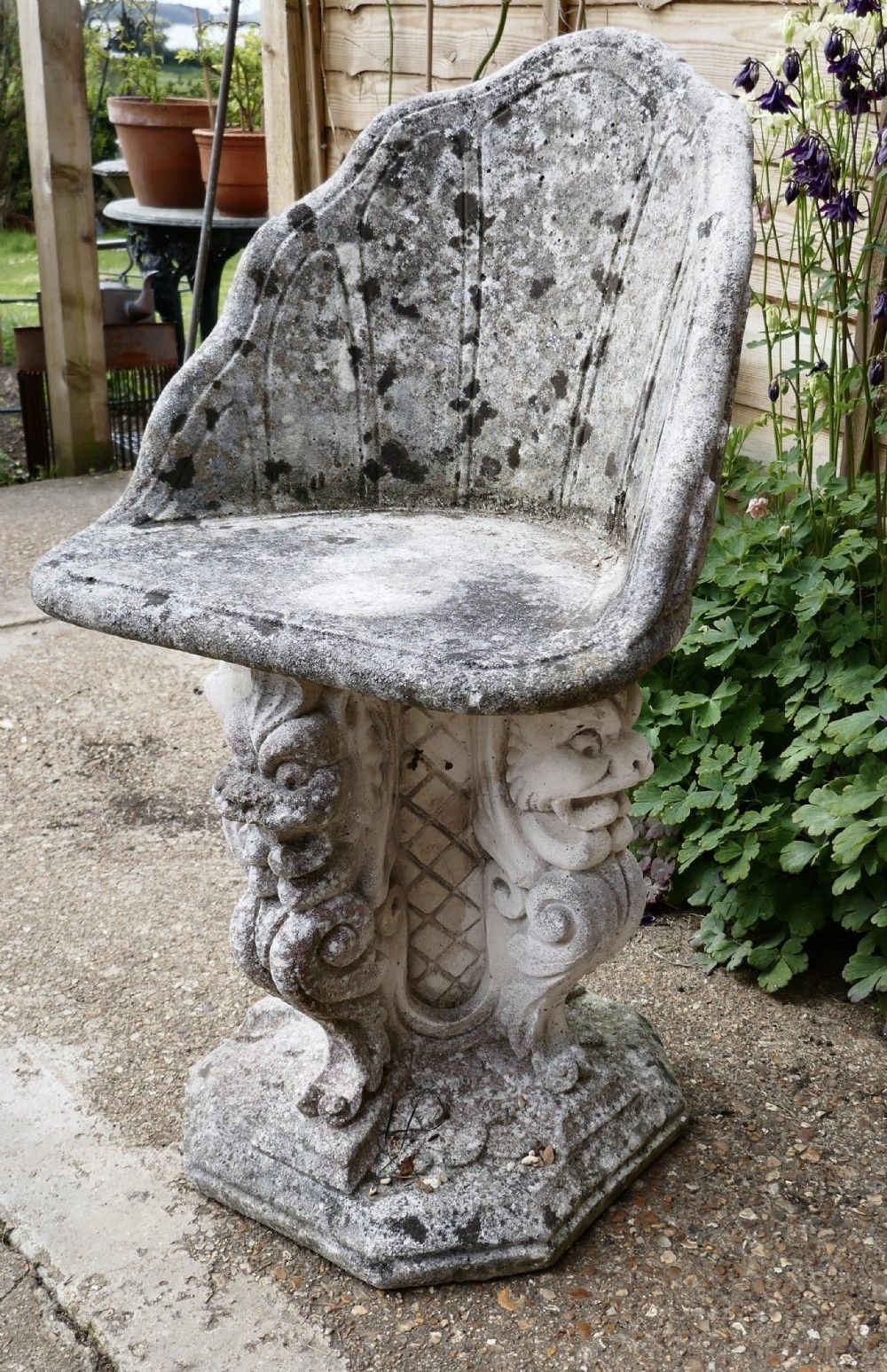 Old Weathered Garden Seat With Gargoyles photo Garden Furniture