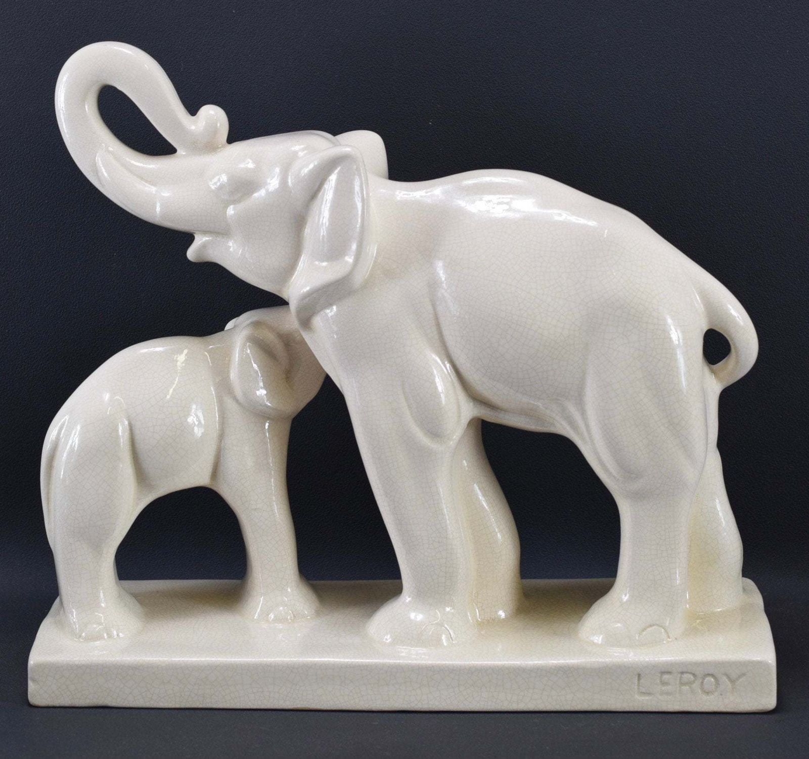 Art Deco White Ceramic Elephants Statue By Ste Radegonde Lemanceau photo buy