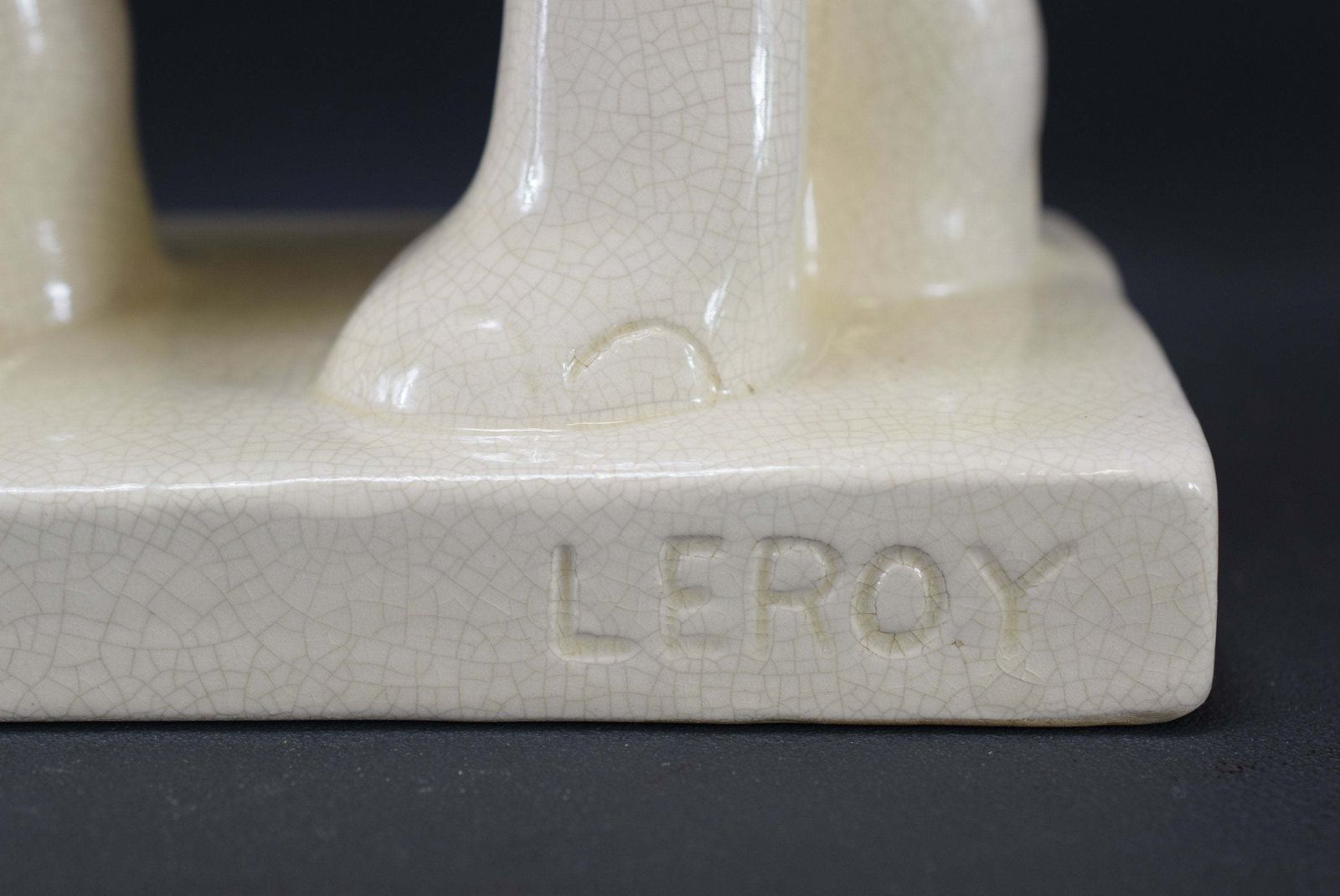 Art Deco White Ceramic Elephants Statue By Ste Radegonde Lemanceau photo vintage