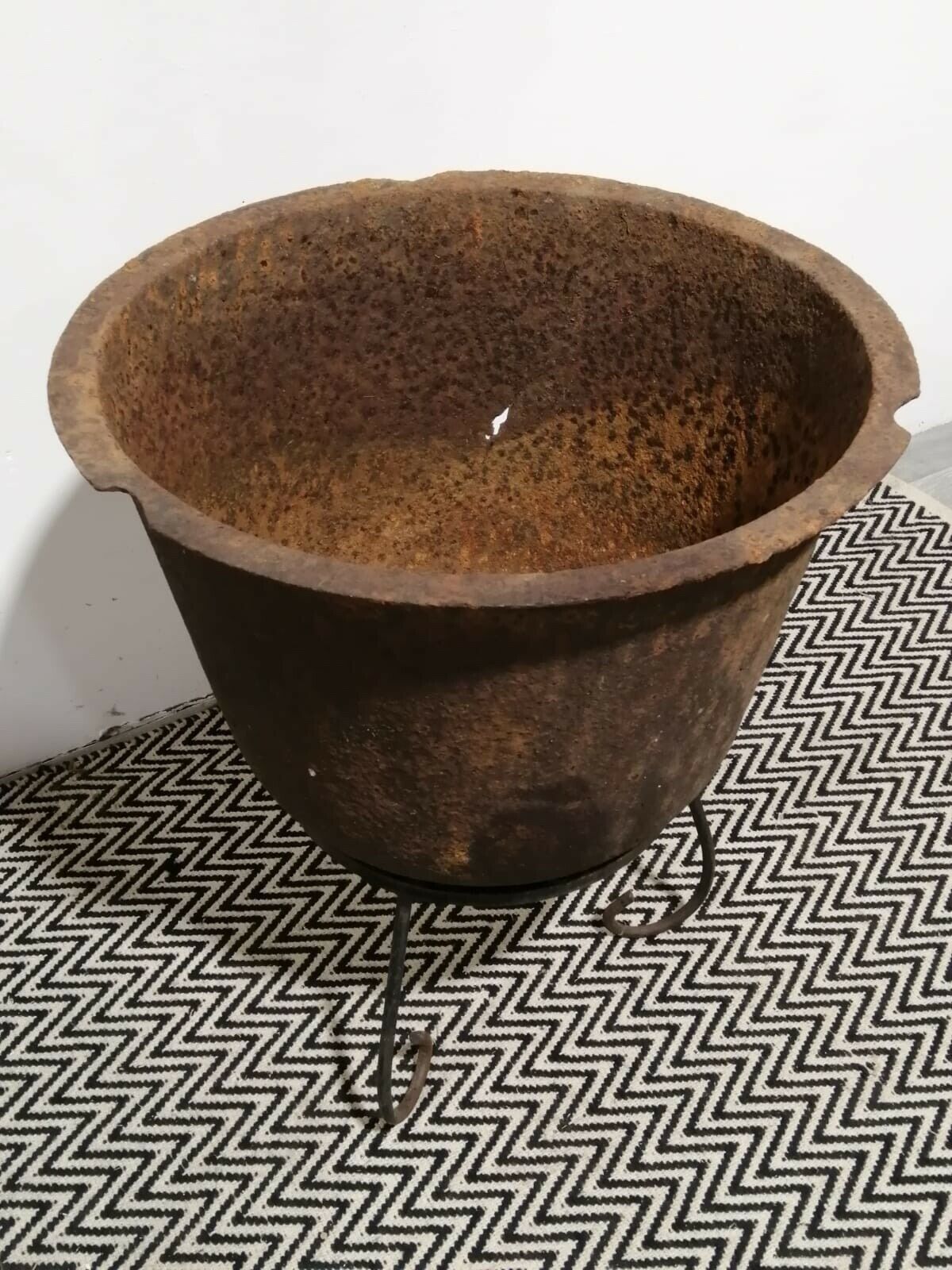 Antique Large Cast Iron Cauldron Planter On Stand Garden Architectural photo for sale