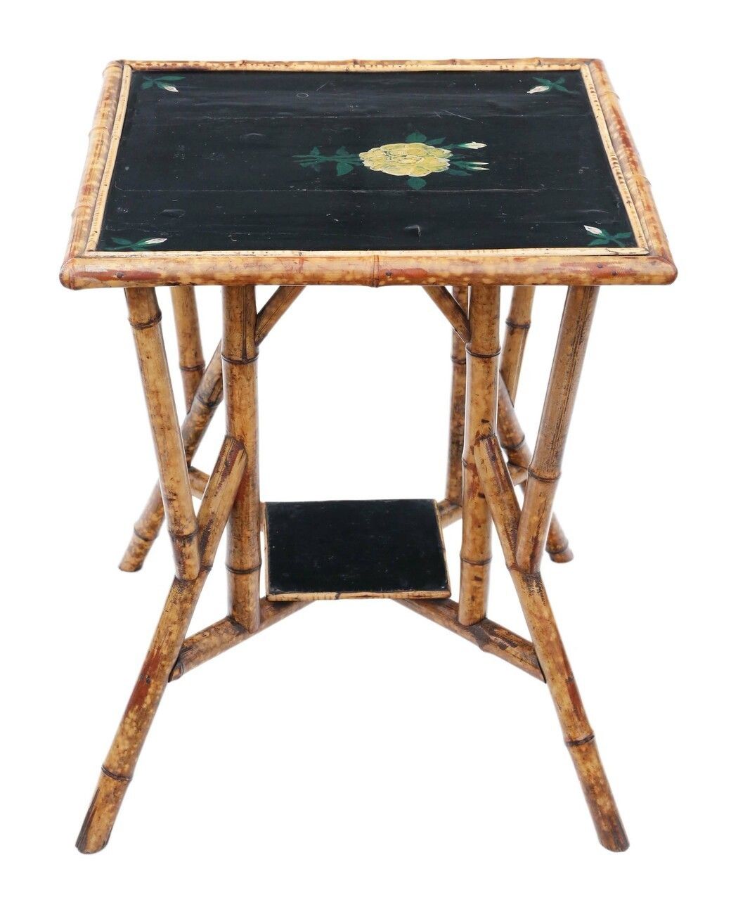 C1900 Bamboo Black Lacquer Occasional Window Table