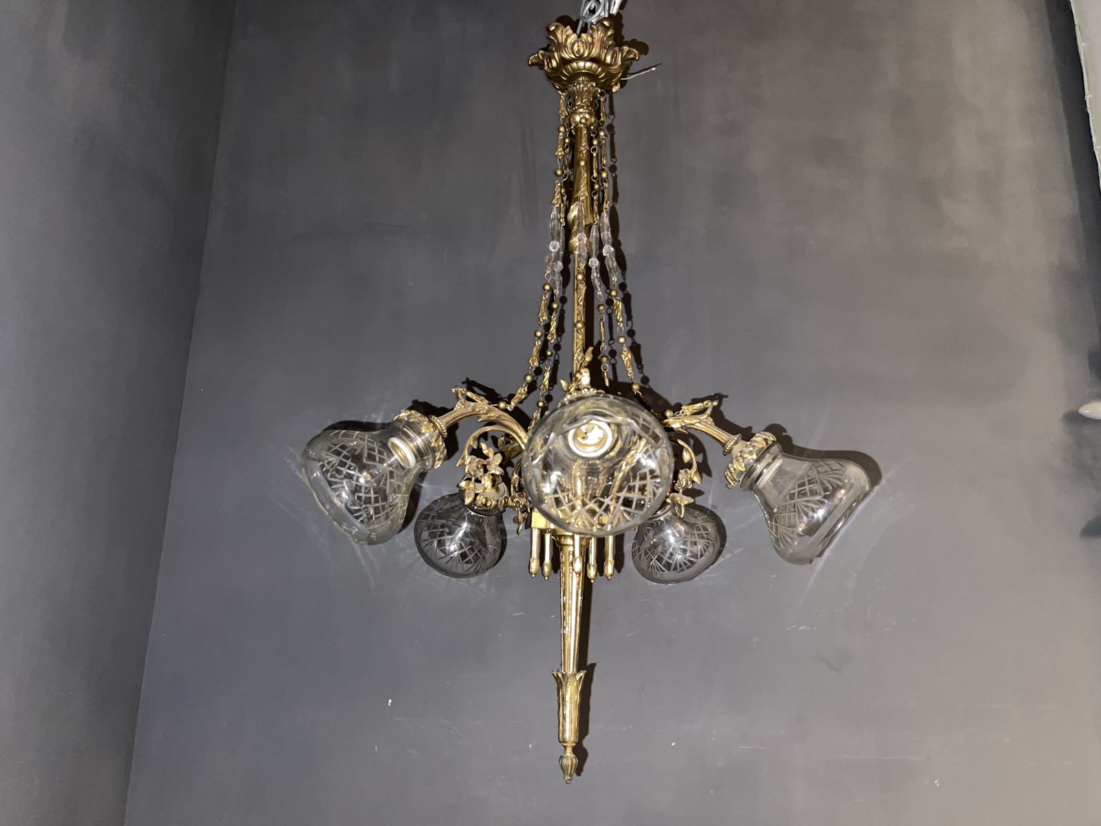 Antique Liberty Bronze Chandelier 1940’s photo for sale